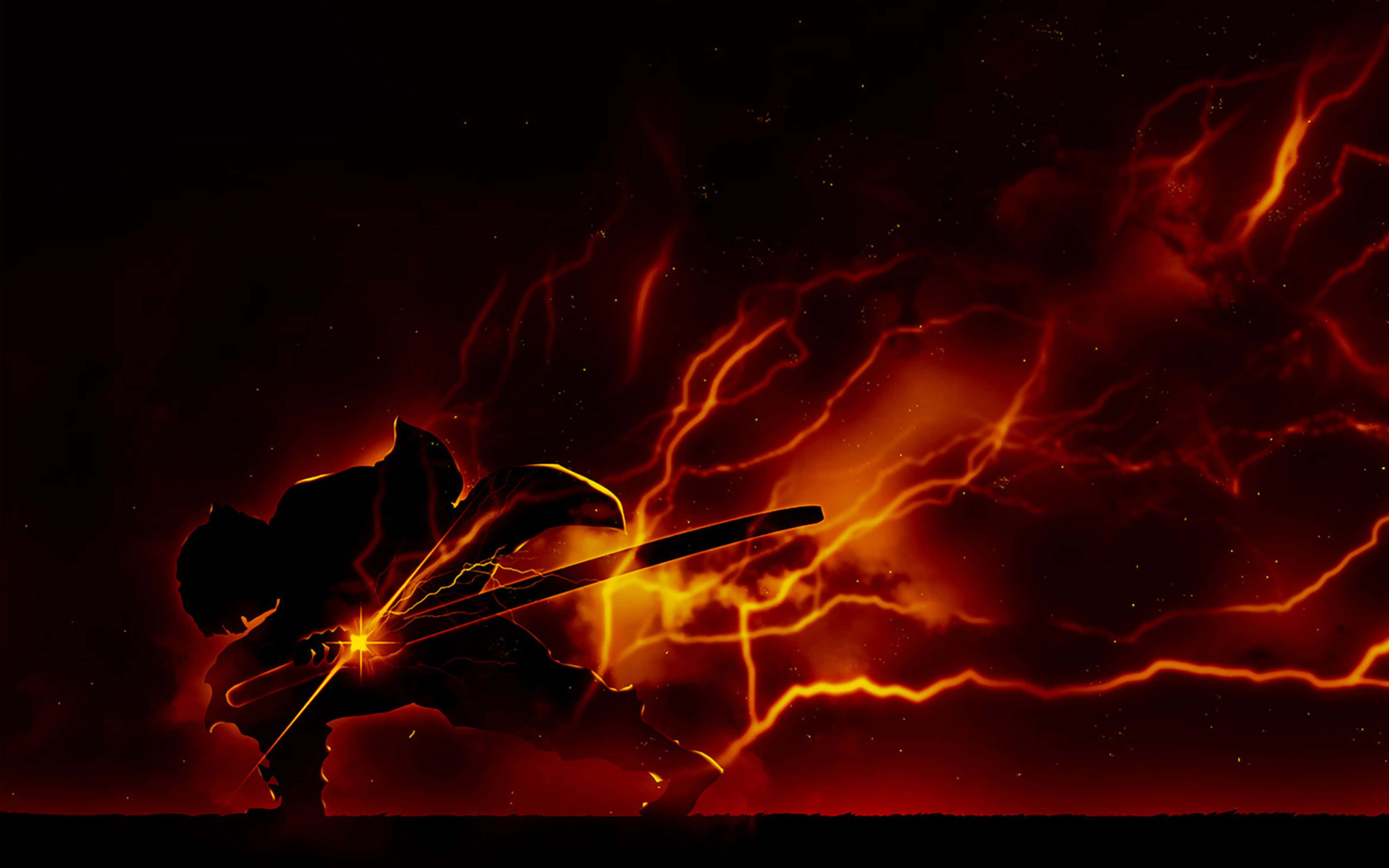 Demon Slayer Zenitsu Puteri Arzătoare 4K Fundal