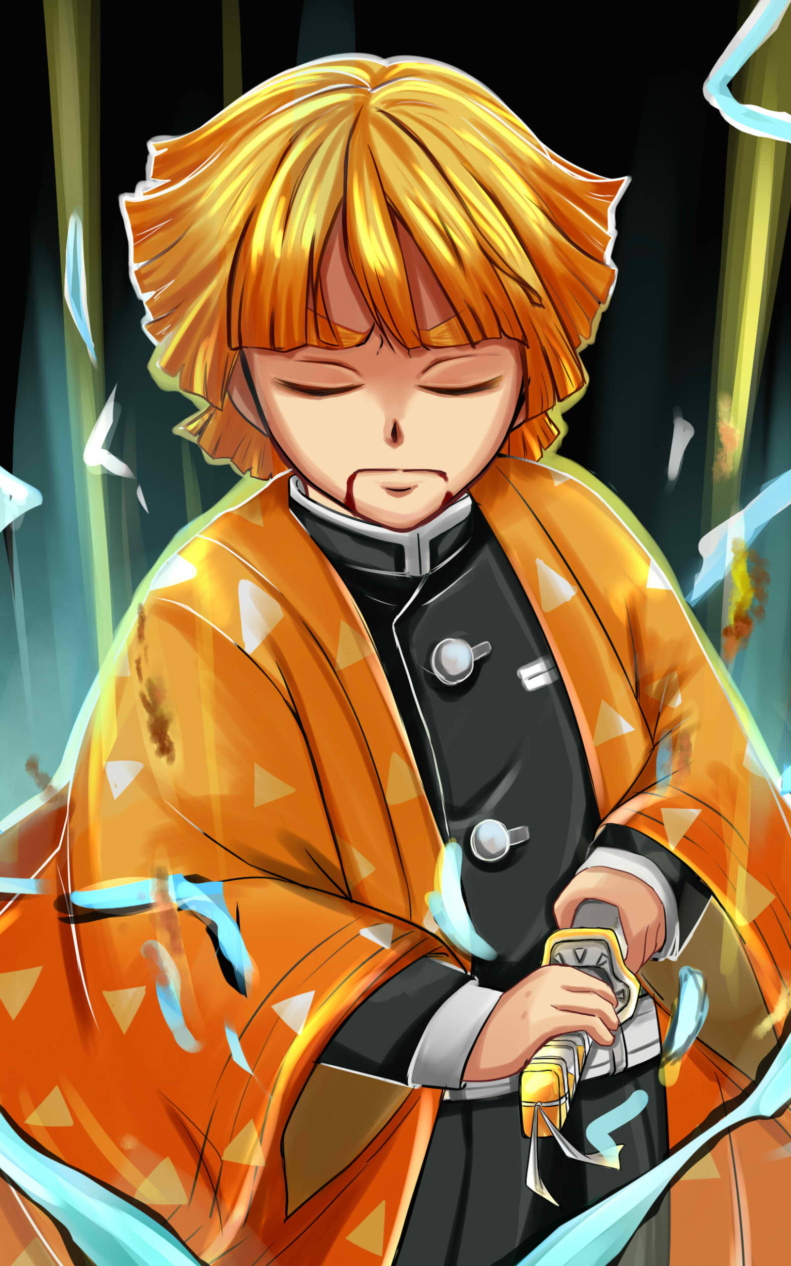 Demon Slayer Zenitsu concentrându-se Fundal