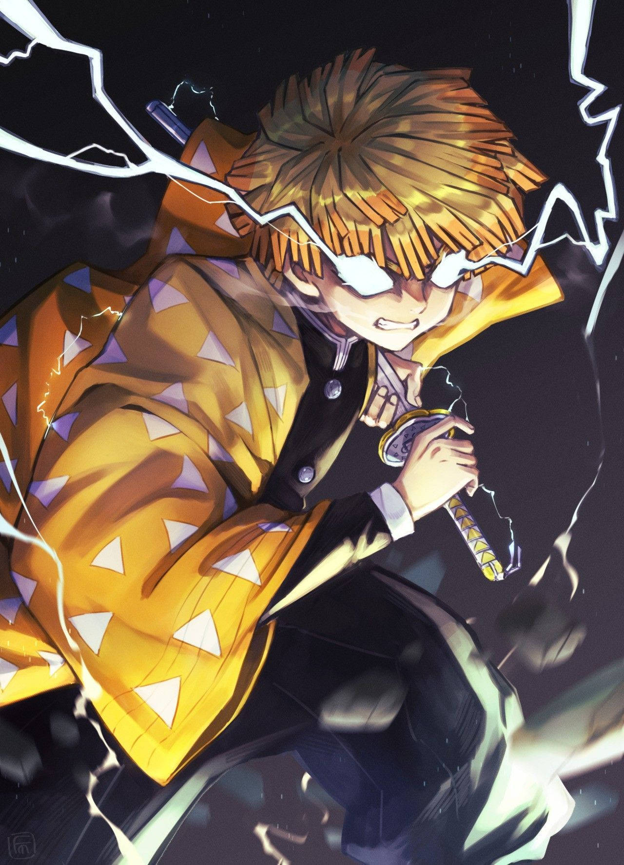 Demon Slayer Zenitsu Ochii de Tunet Fundal