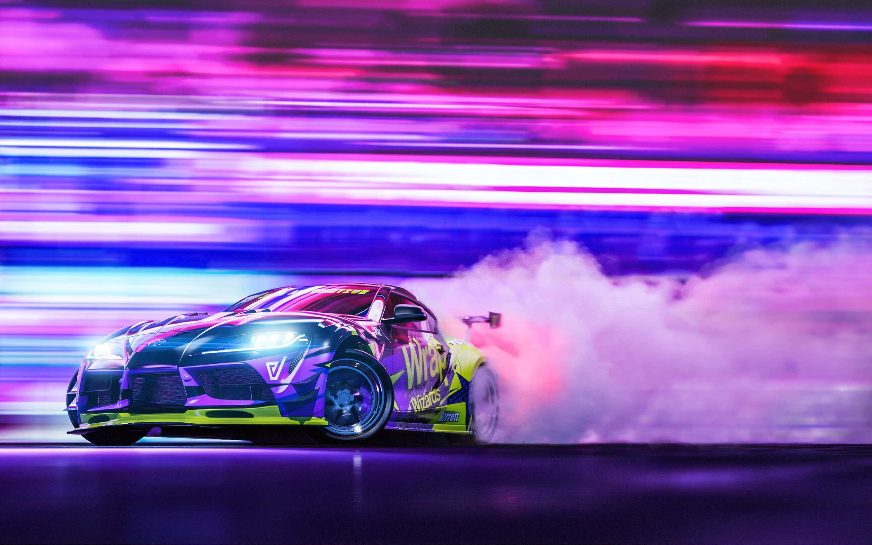 Derapaj Supra Neon mov cu efect de estompare Fundal