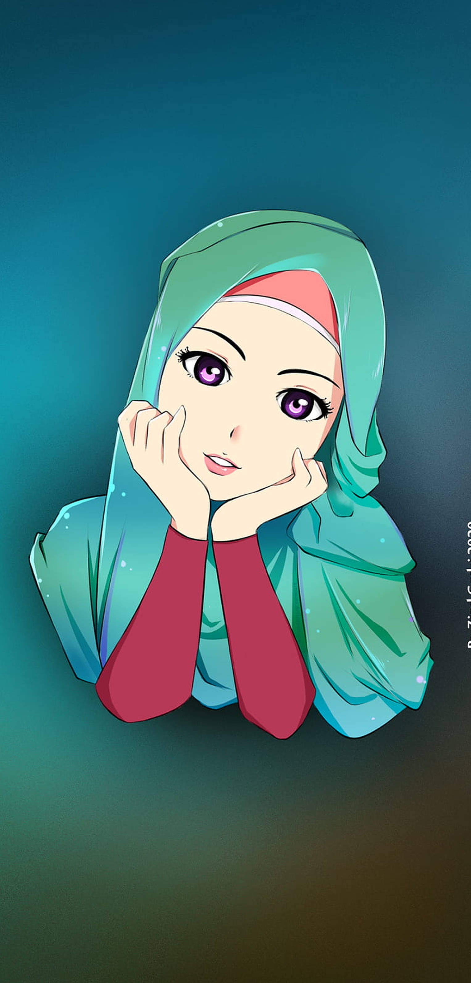 Desen animat cu hijab verde Fundal