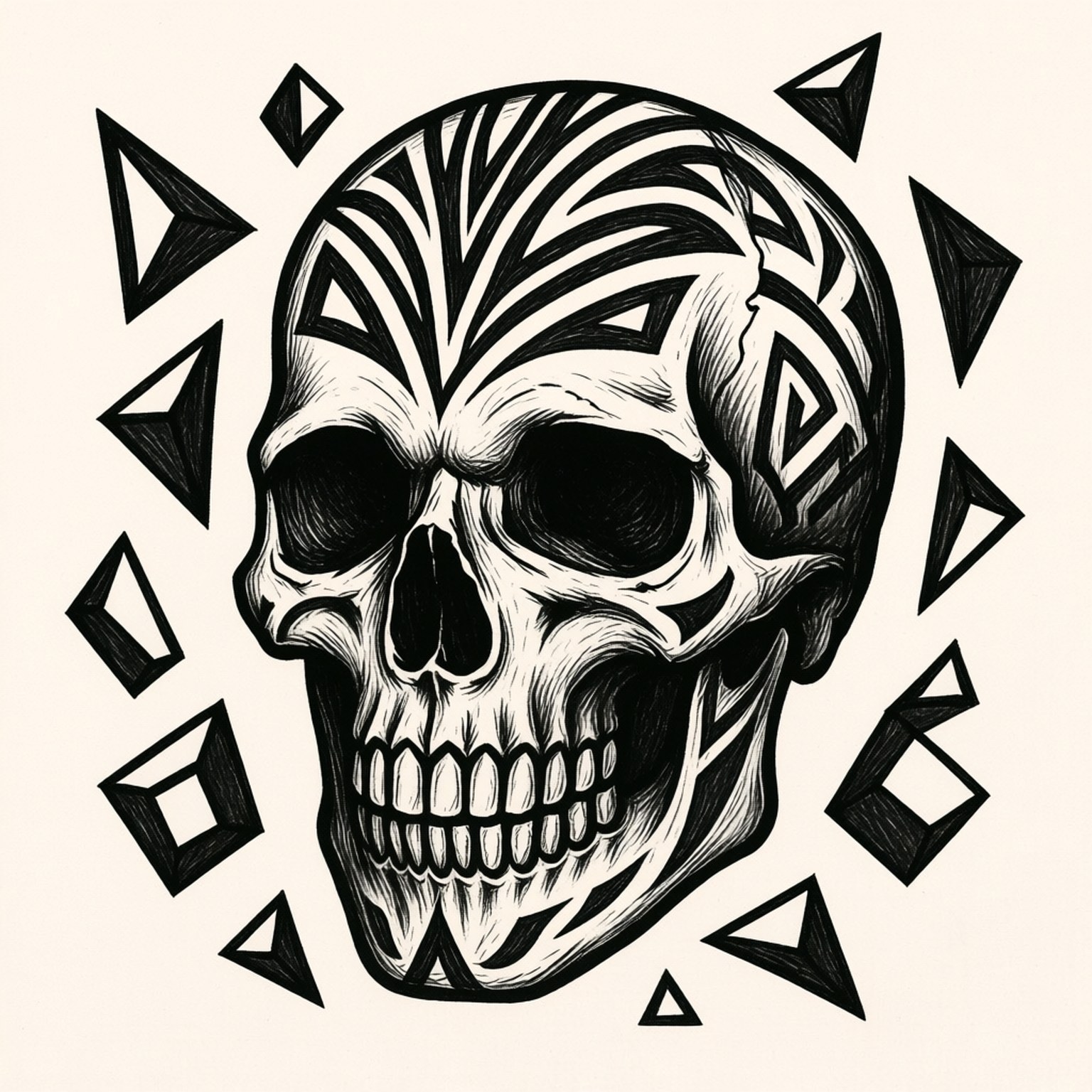 Desen Cool cu Craniu Tribal Fundal
