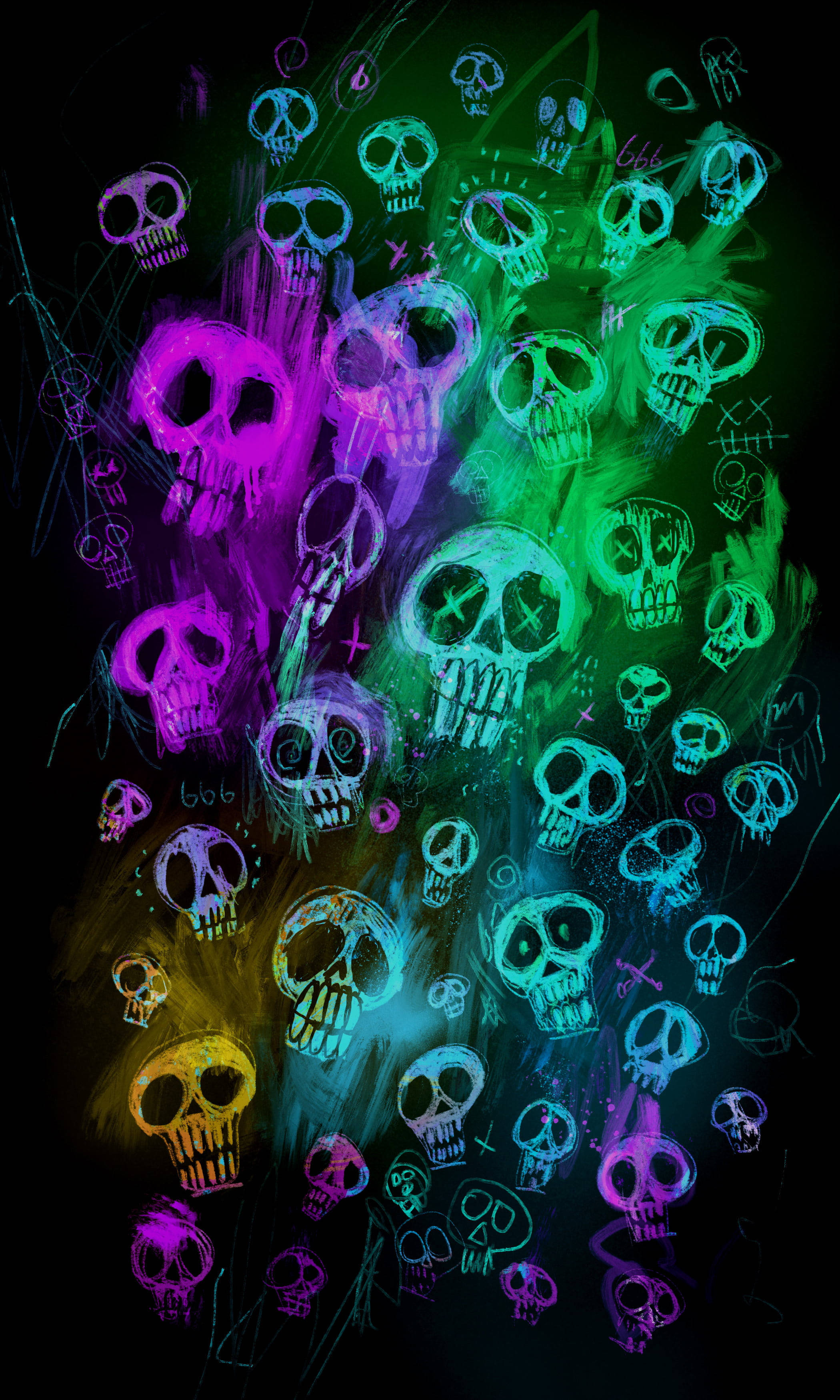 Desen Cool cu Cranii Colorate Fundal