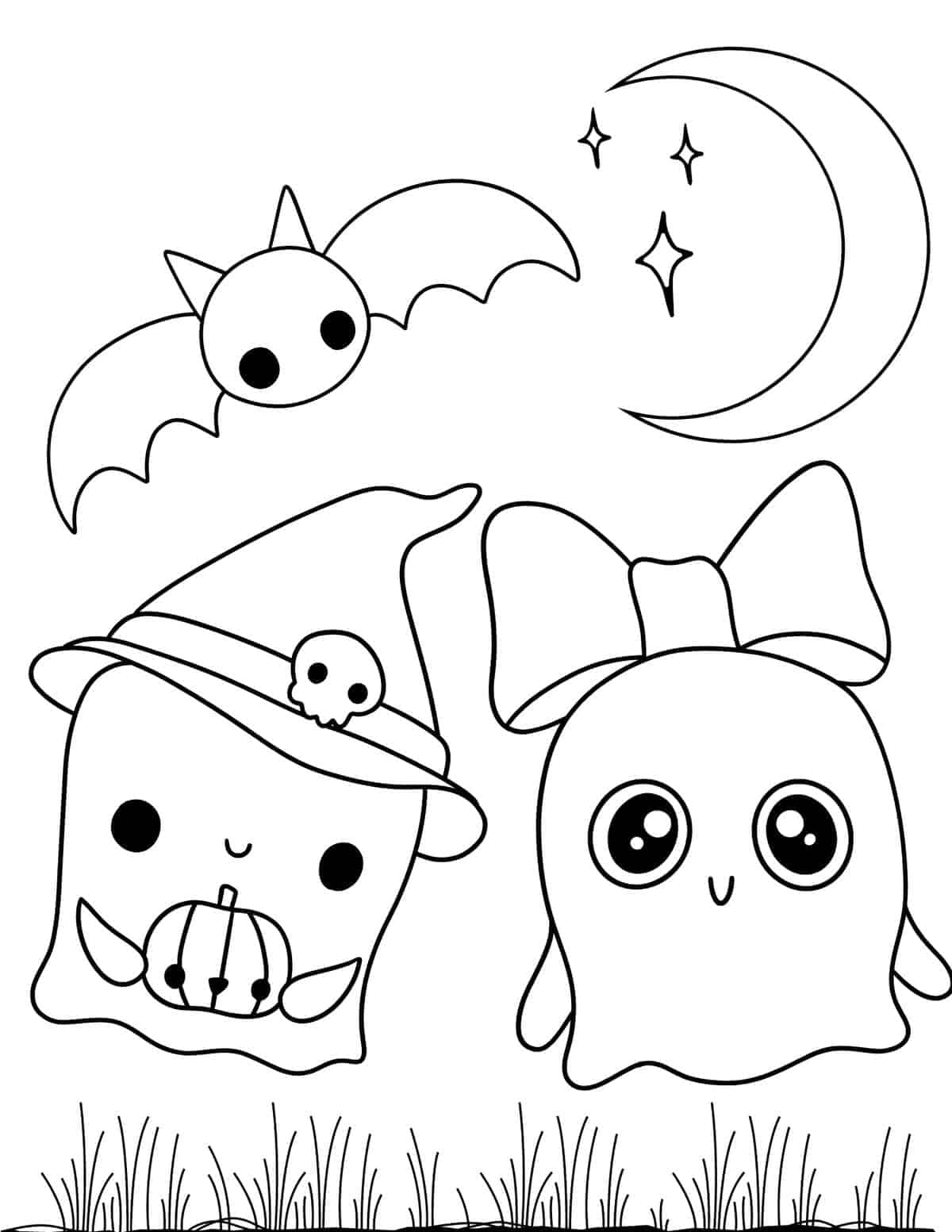 Desen de colorat de Halloween cu fantome drăguțe Fundal