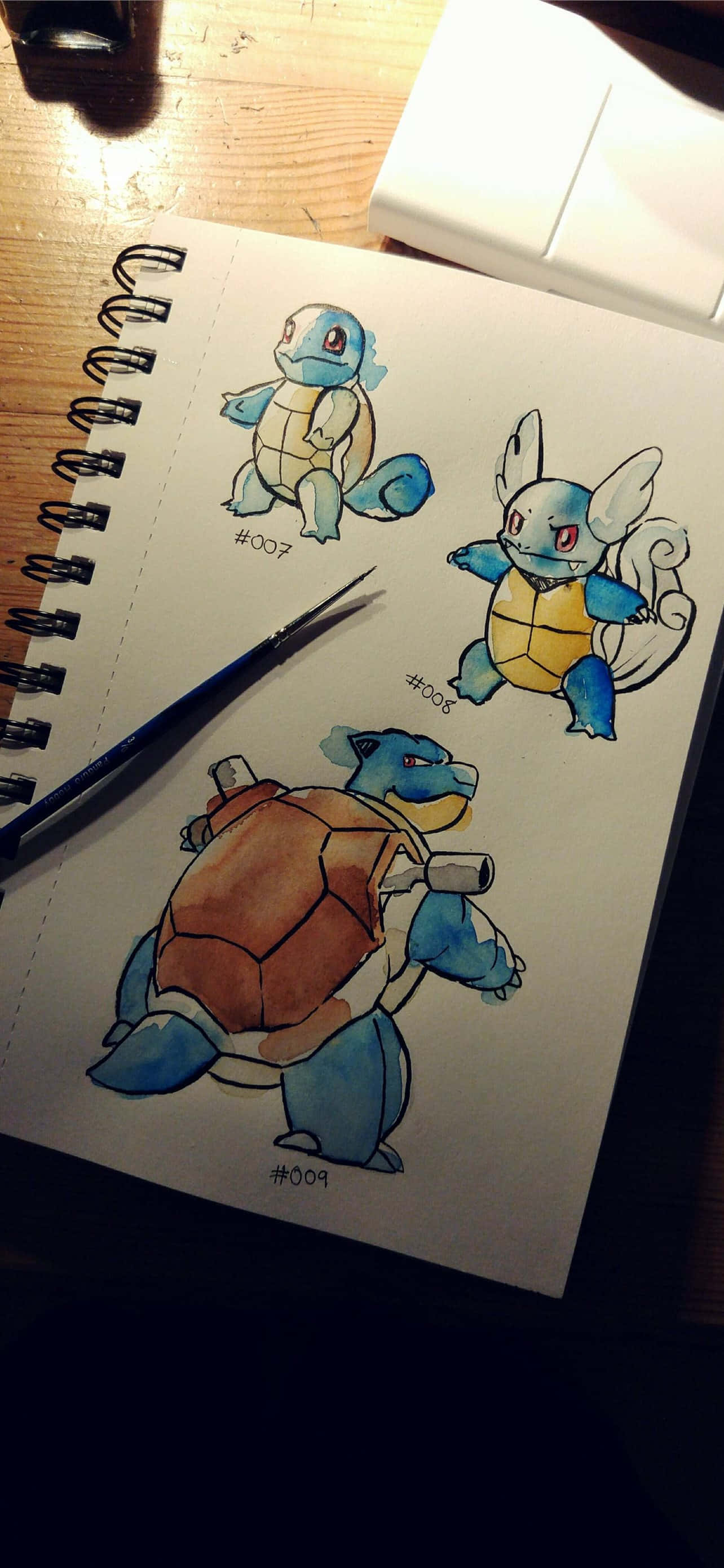 Desene în Acuarelă cu Squirtle, Wartortle și Blastoise Fundal