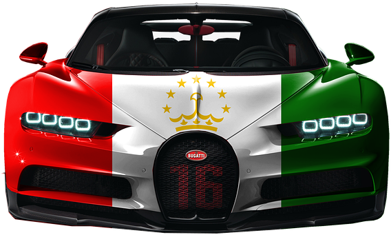 Design Bugatti Chiron cu Steagul Tadjikistanului Fundal