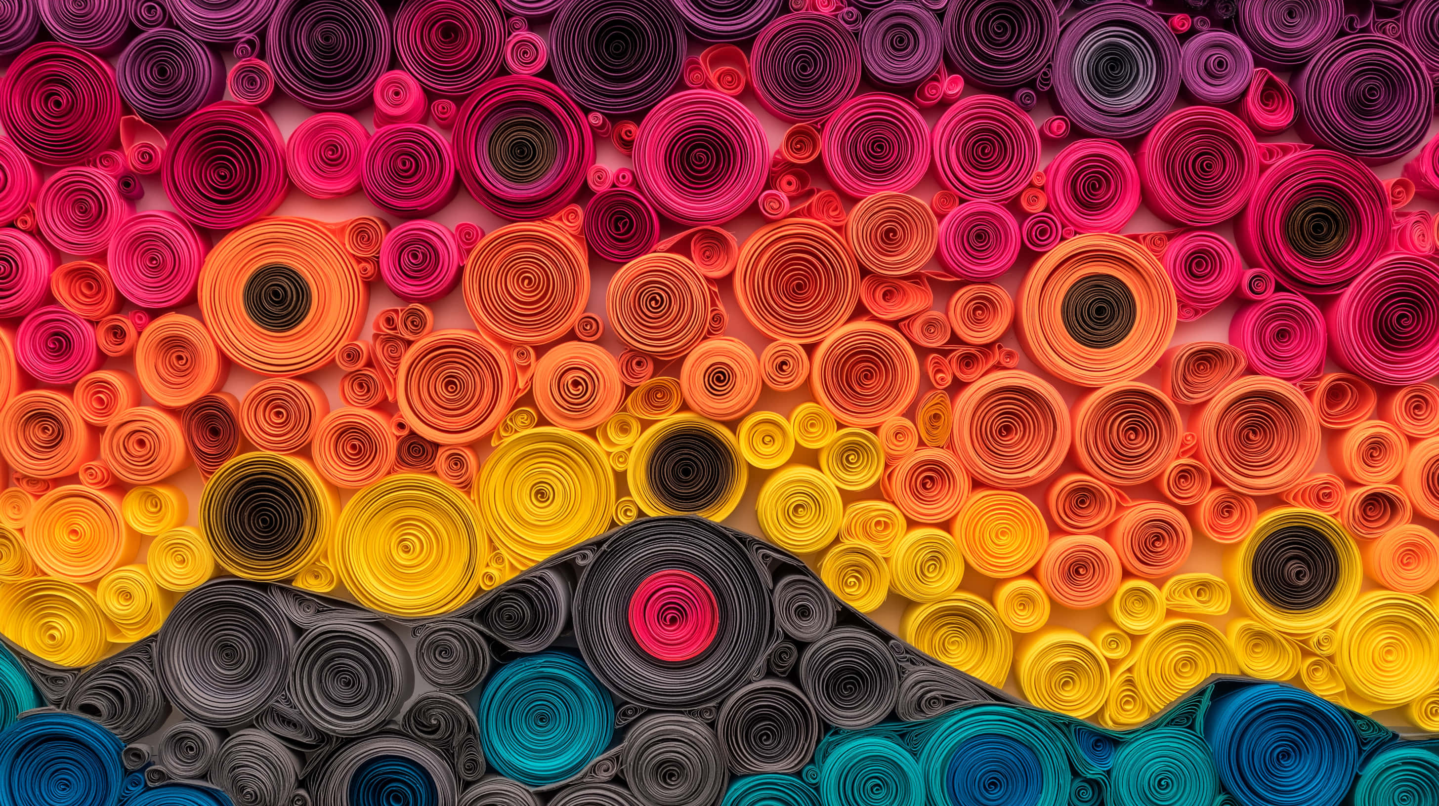 Design peisaj apus de soare vibrant din artă abstractă quilling Fundal