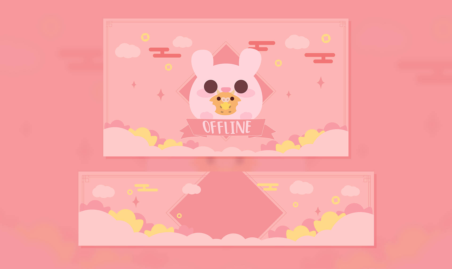 Design Roz Kawaii Iepuraș Twitch Stream Fundal