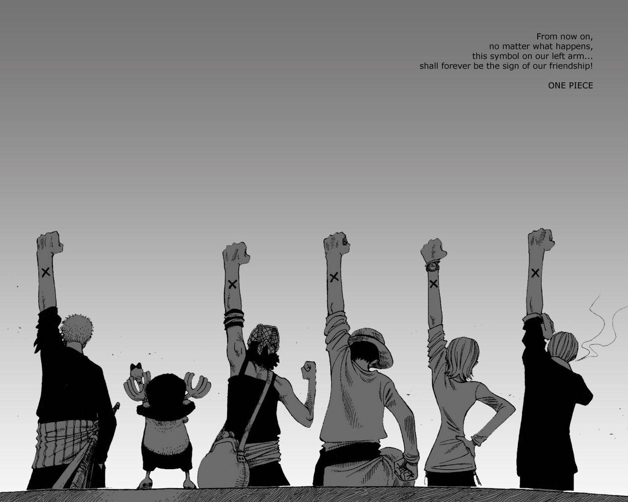 Desktop cu citat despre prietenie din One Piece Fundal