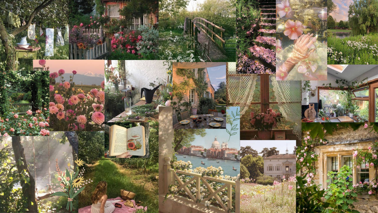 Desktop Romantic cu Flori în Stil Cottagecore Fundal