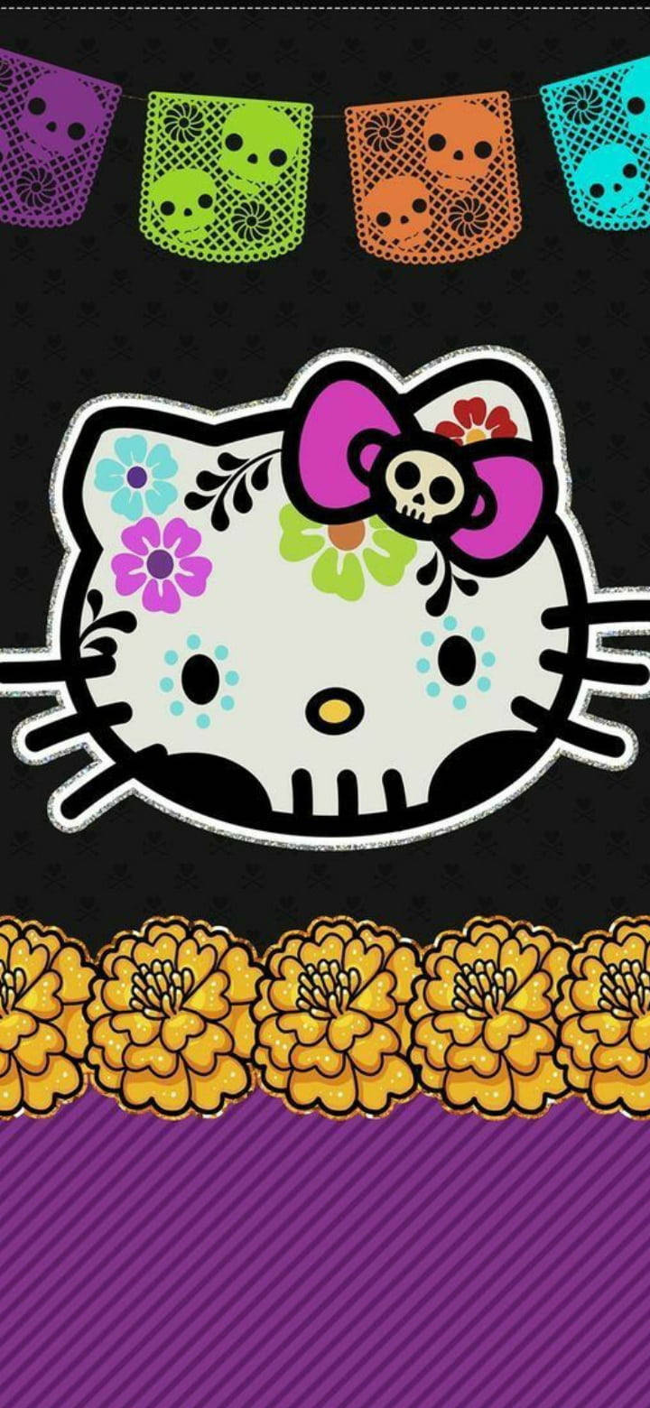 Dia De Los Muertos Hello Kitty Neagră Fundal