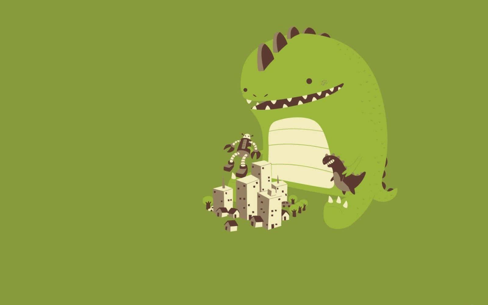 Dinozaur Bebeluș Adorabil Zâmbind Printre Copaci Fundal