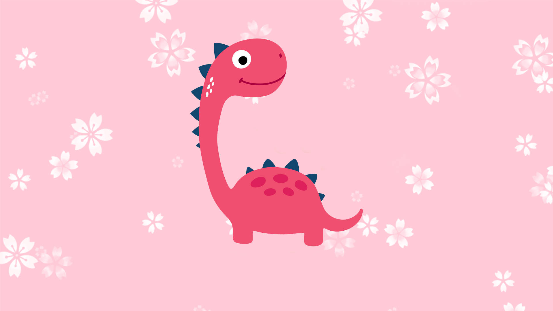 Dinozaur Roz Drăguț Brachiosaurus cu Flori Fundal