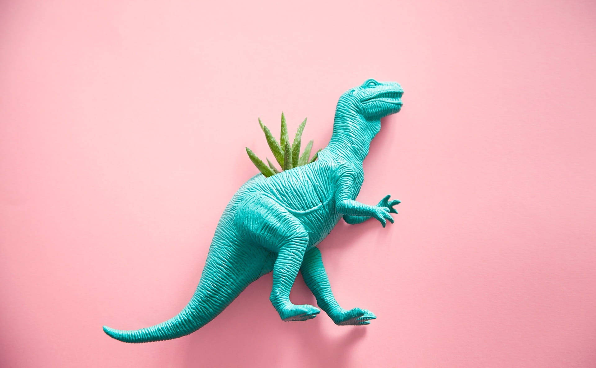 Dinozaur T-rex drăguț roz cu plantă Fundal