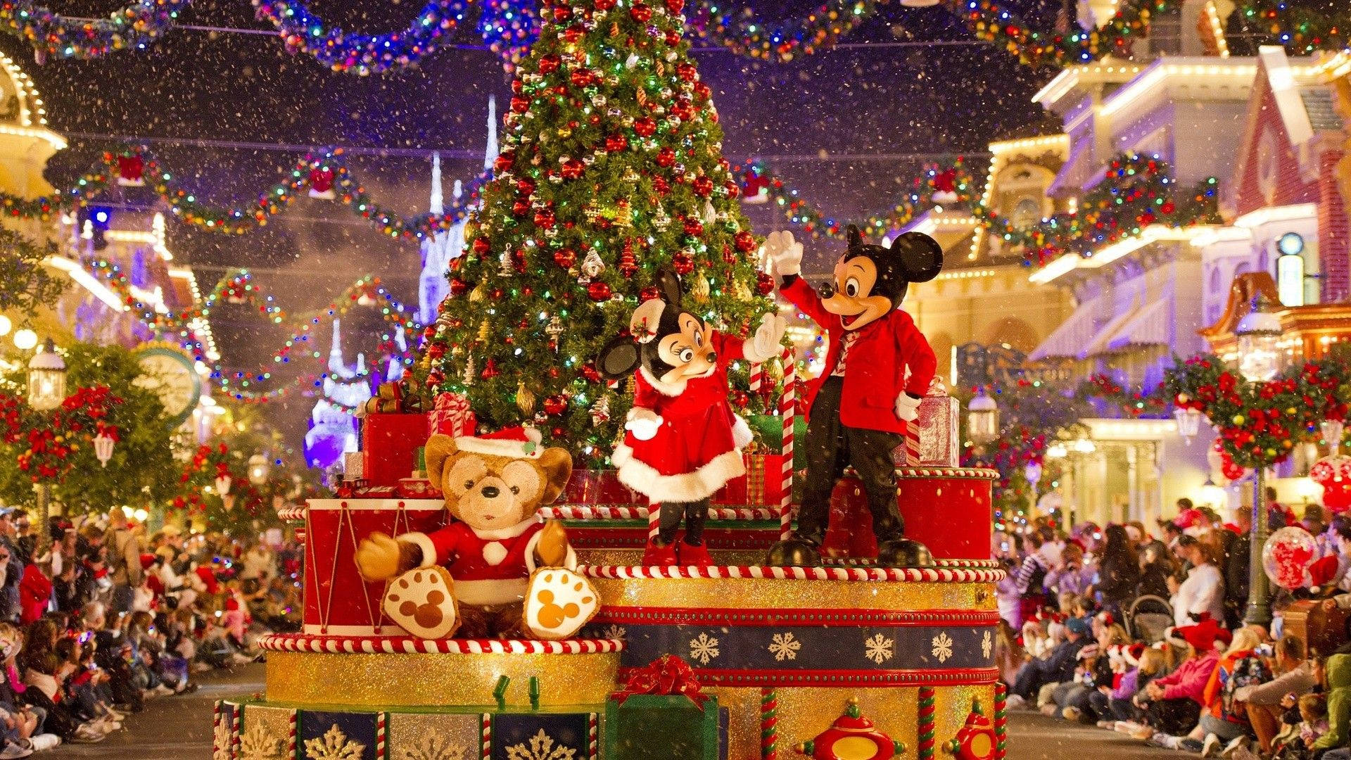 Disney 1920x1080 HD Mickey și Minnie Spectacol de Crăciun Fundal