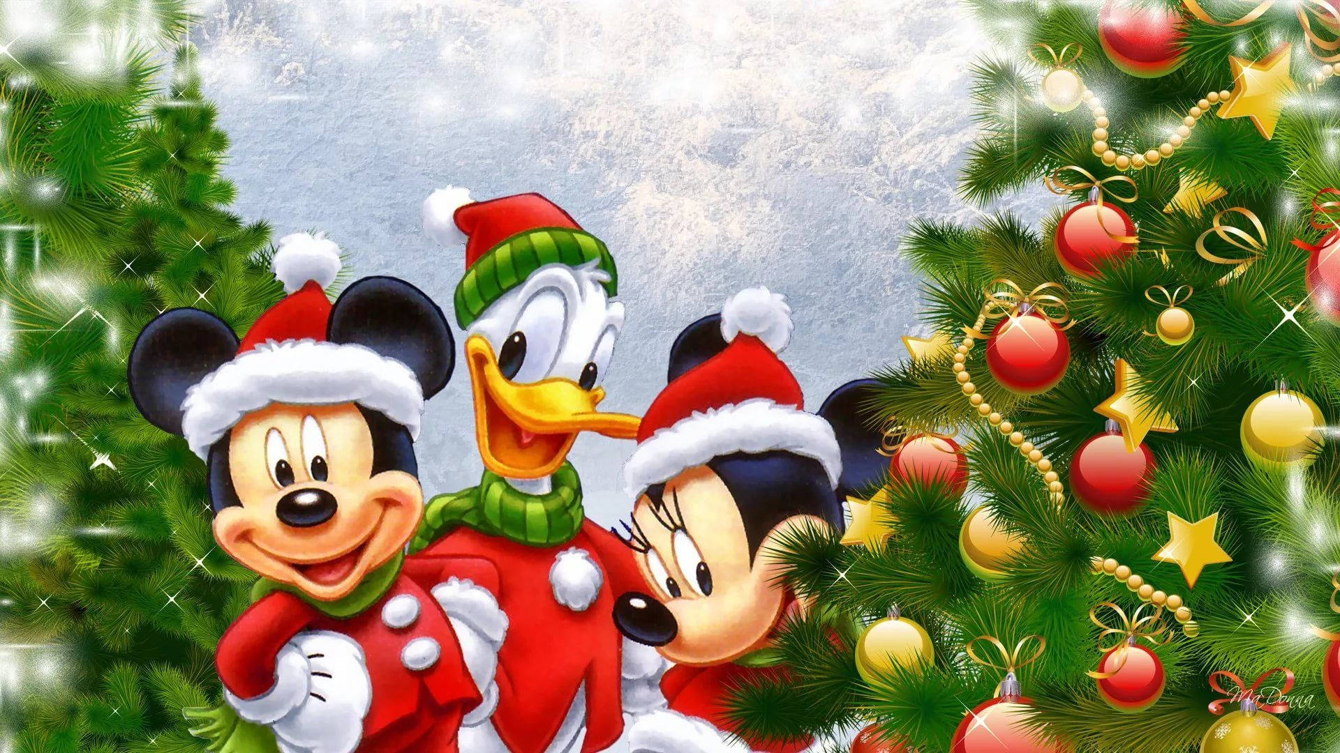 Disney 1920x1080 HD Mickey Mouse și Prietenii cu Brazi de Crăciun Fundal