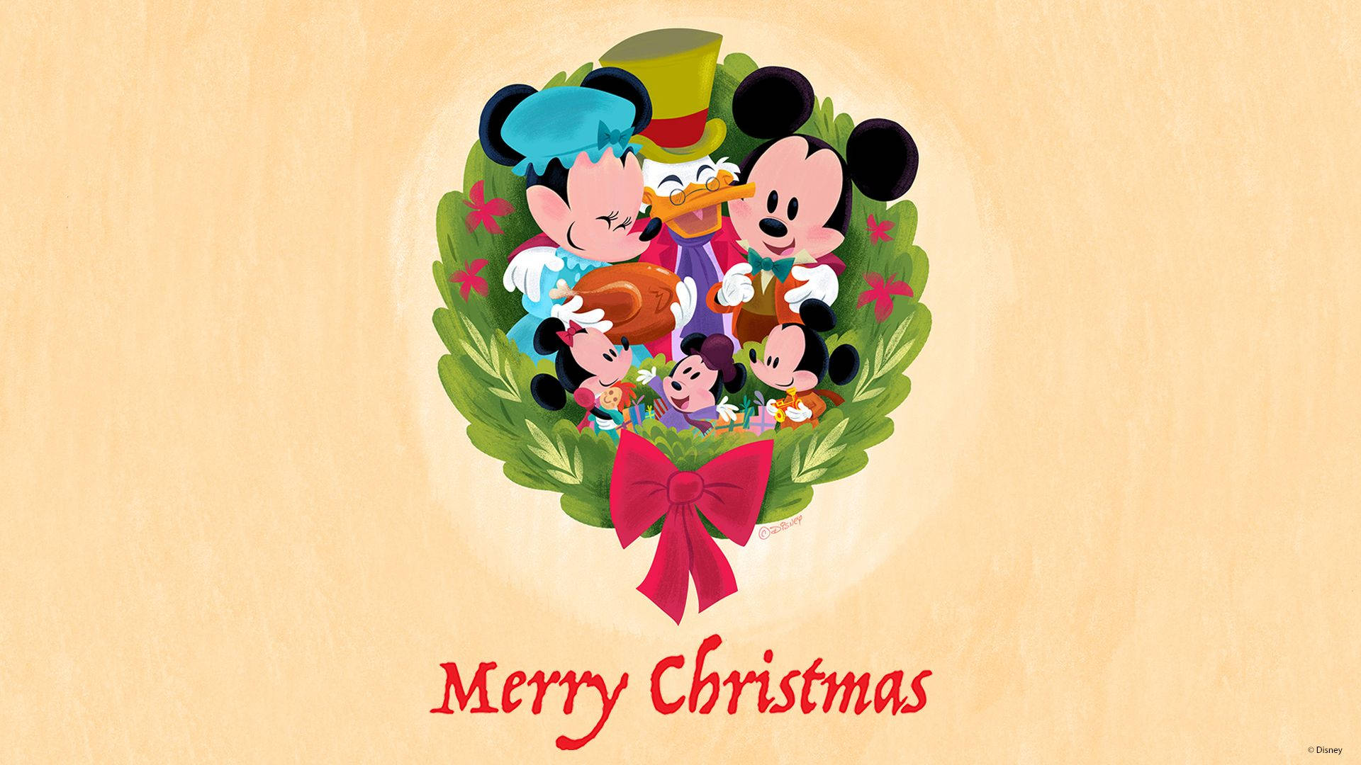 Disney 1920x1080 HD Mickey Mouse Felicitări de Crăciun cu Coroniță Fundal