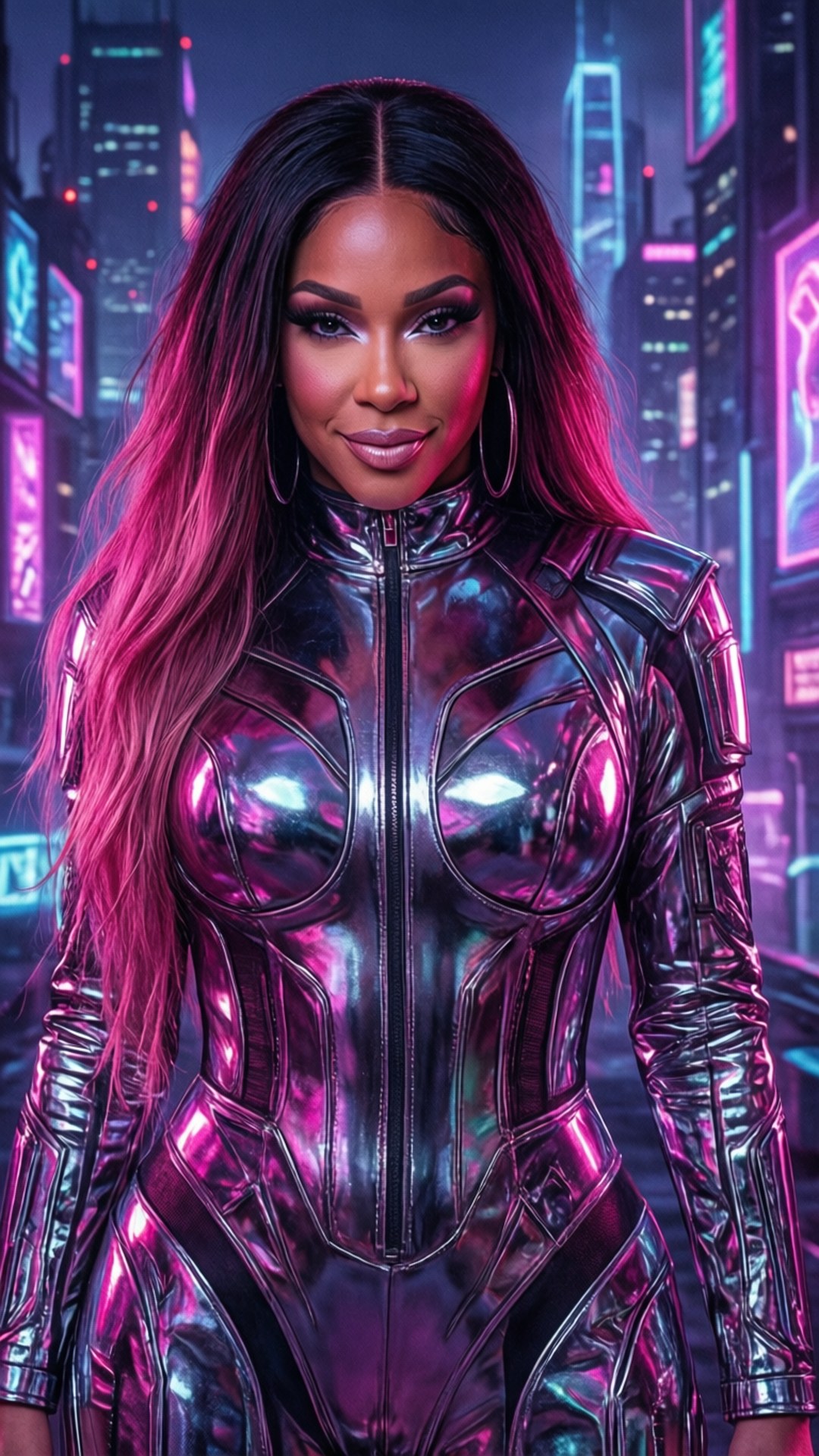 Doja Cat Cyberpunk cu Neon Fundal