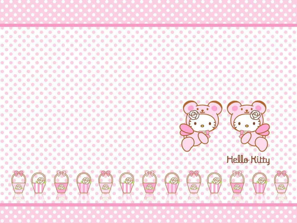 Două Coșulețe Roz Drăguțe Hello Kitty Fundal