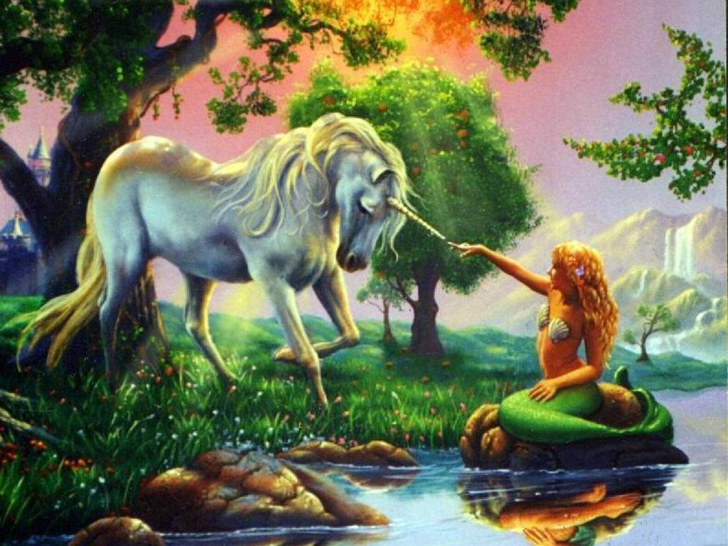 Două creaturi magice ale legendei, sirena și unicornul, se unesc în pădurea fermecată. Fundal