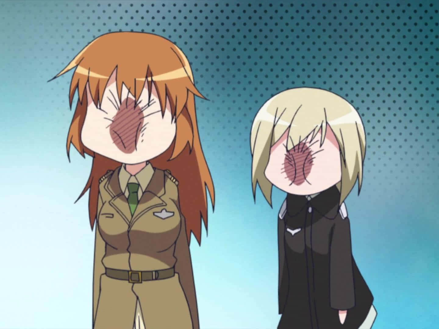 două fete anime cu fețele acoperite Fundal