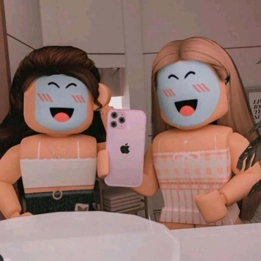 două păpuși făcându-și un selfie în oglindă Fundal