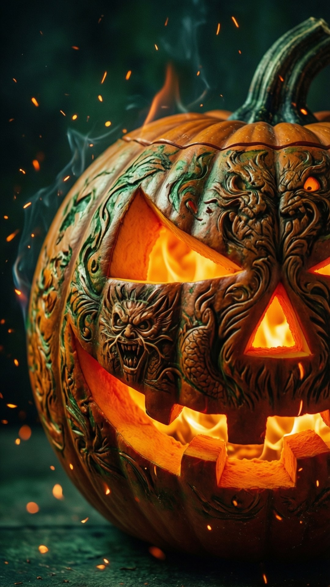 Dovleac de Halloween cu sculptură complicată Fundal