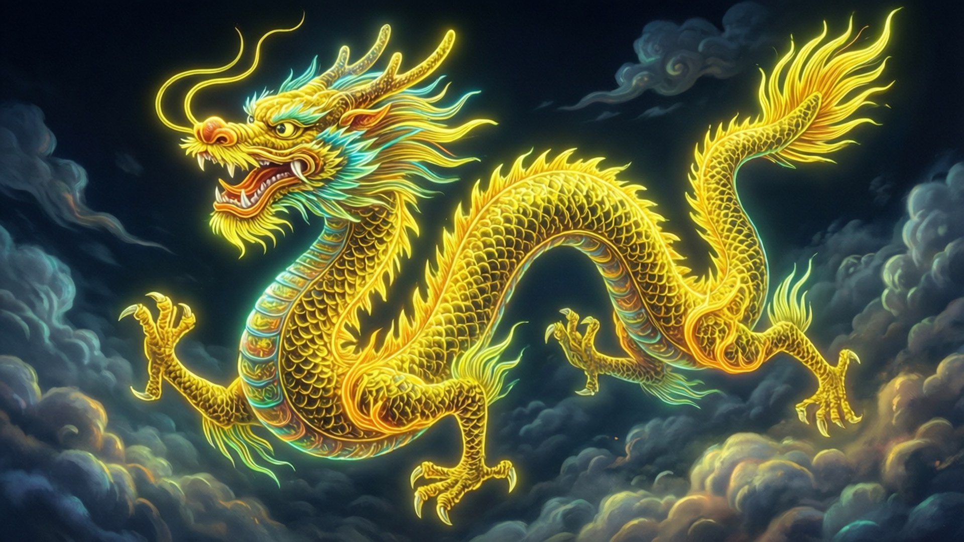 Dragon Chinez Galben Neon Fundal