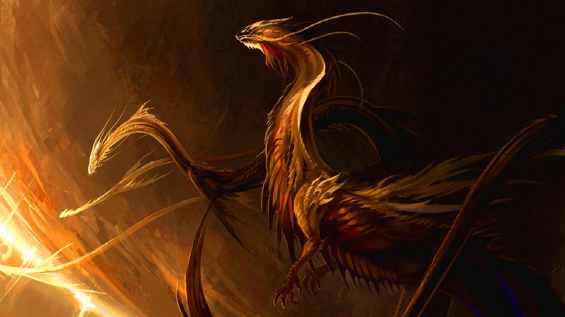 Dragon Japonez Auriu Închis PC Fundal
