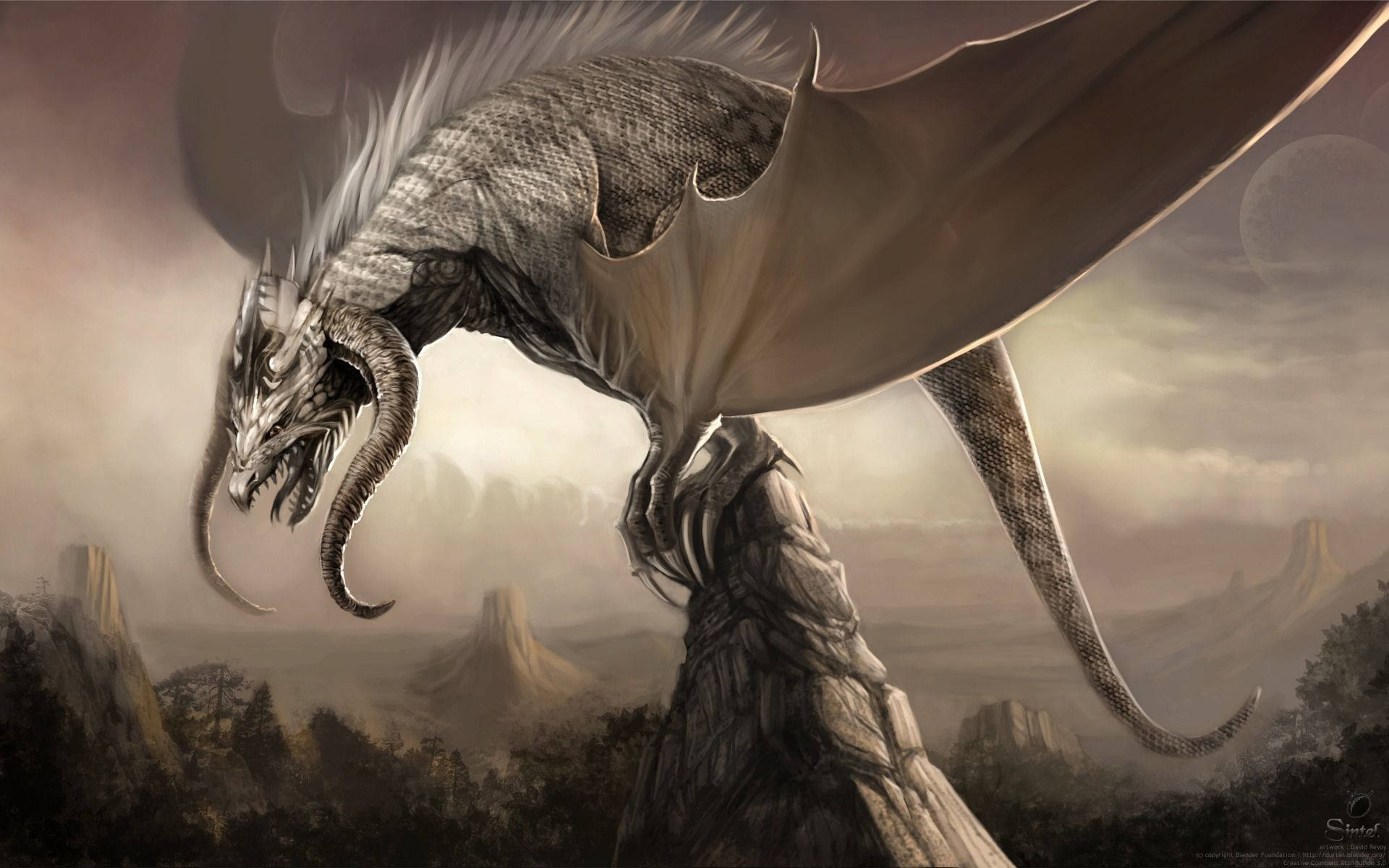 Dragon Japonez Alb cu Coarne pentru PC Fundal