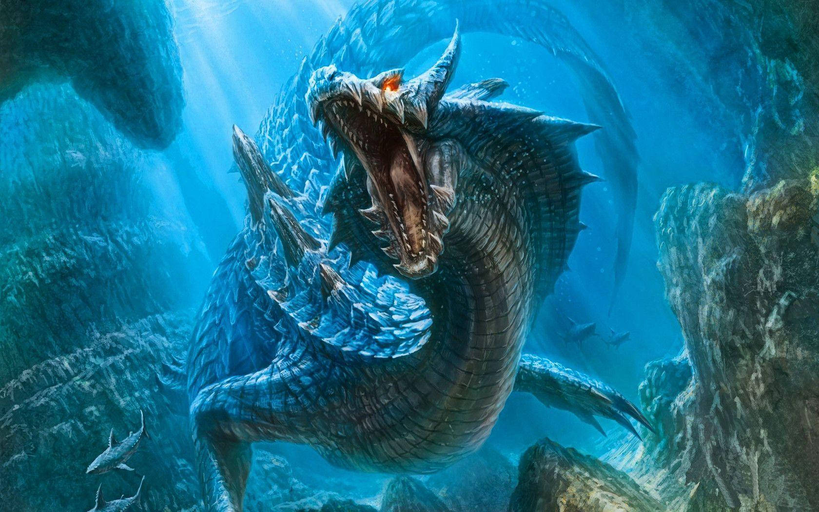 Dragon japonez PC stâncos subacvatic Fundal