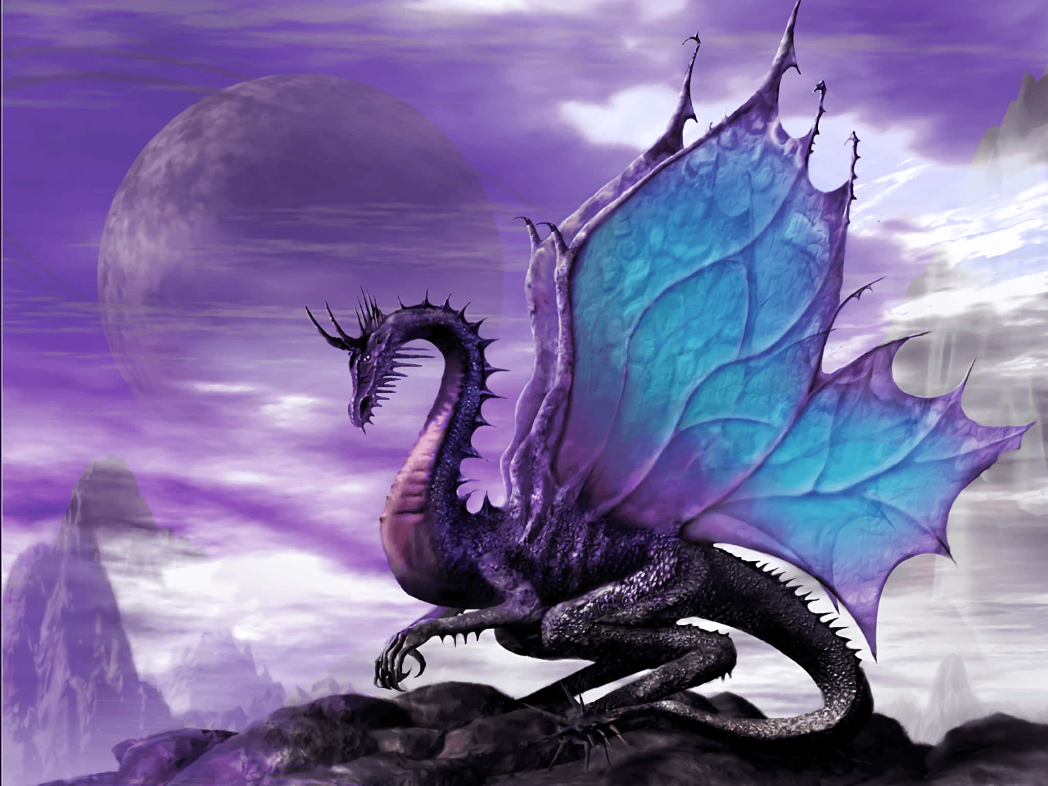 Dragon mov cu aripă albastră Fundal