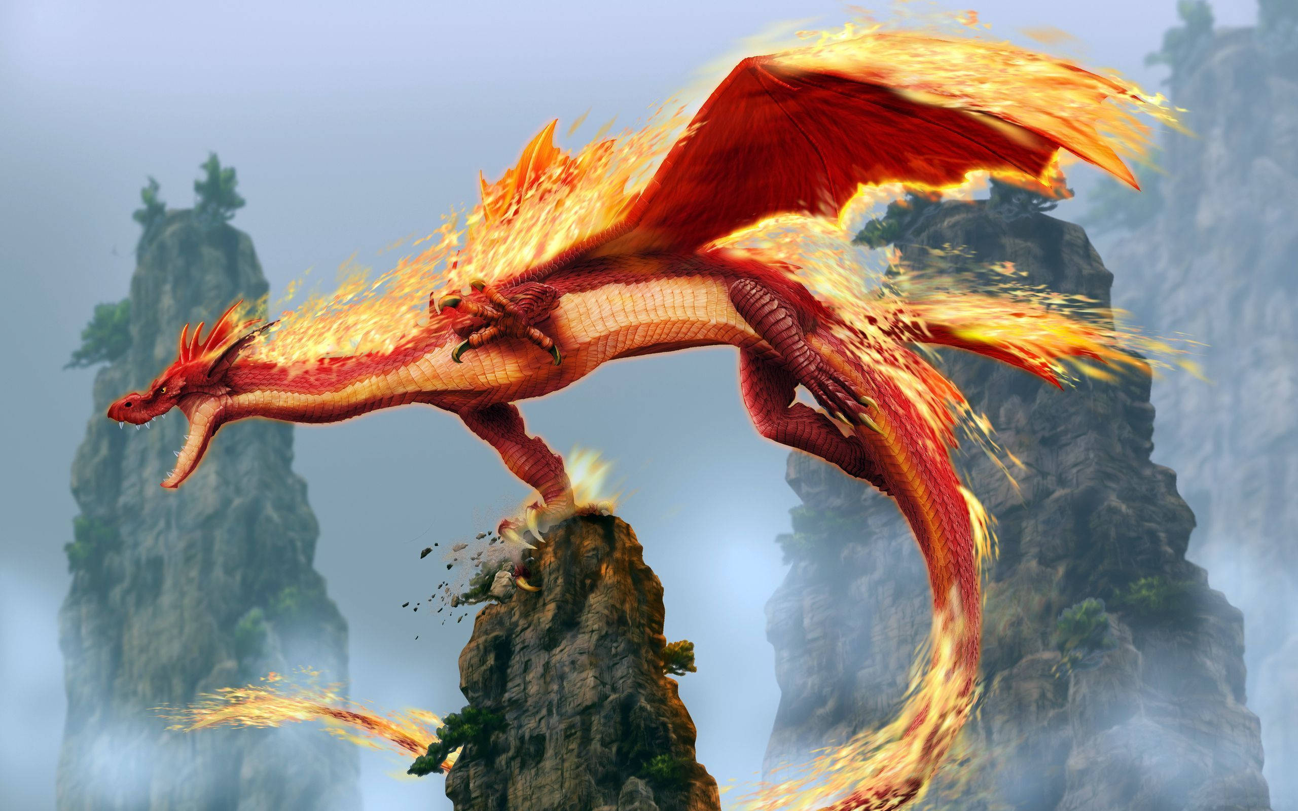 Dragon Roșu Japonez în Flacără PC Fundal