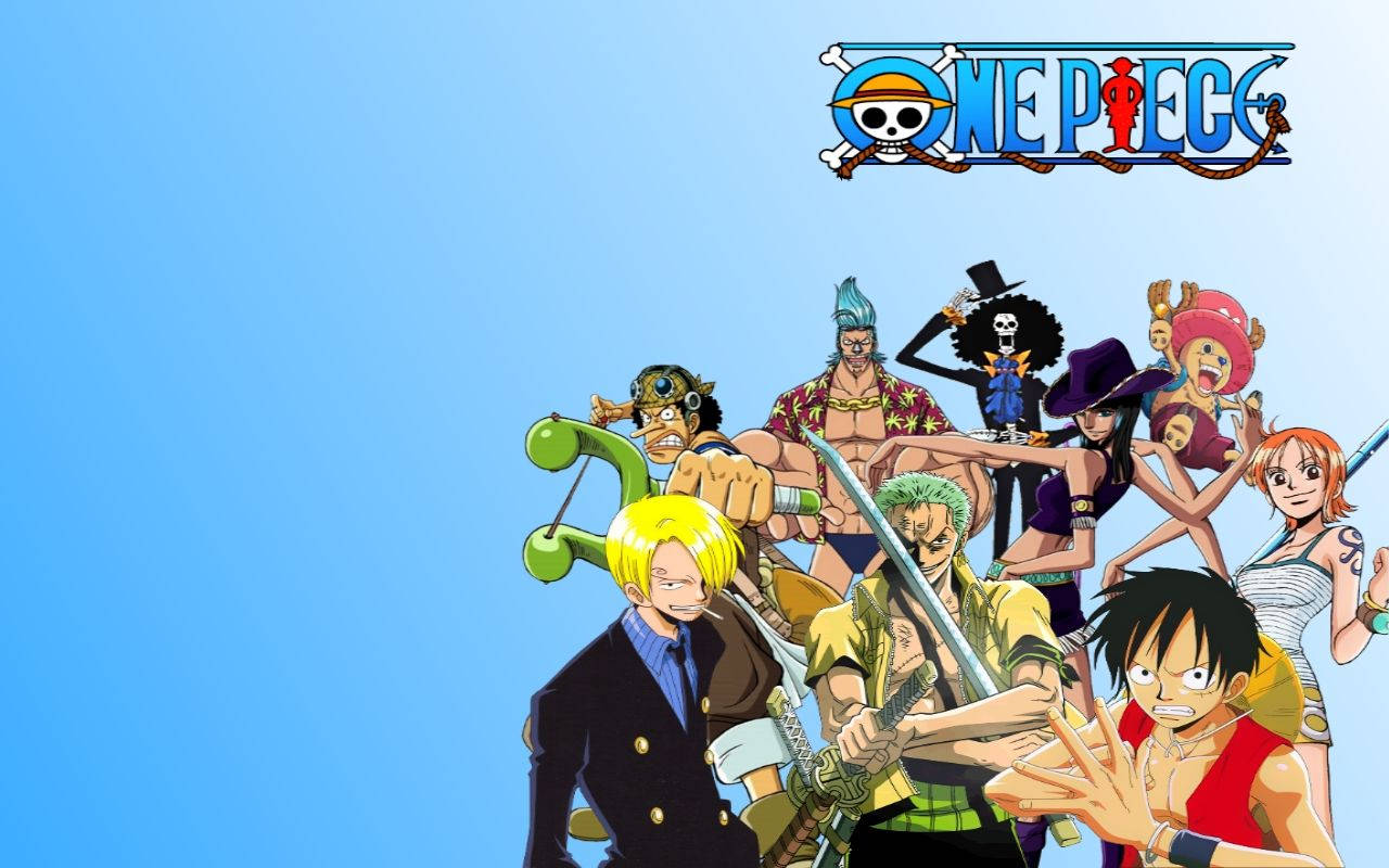 Echipajul One Piece navigând la apus Fundal