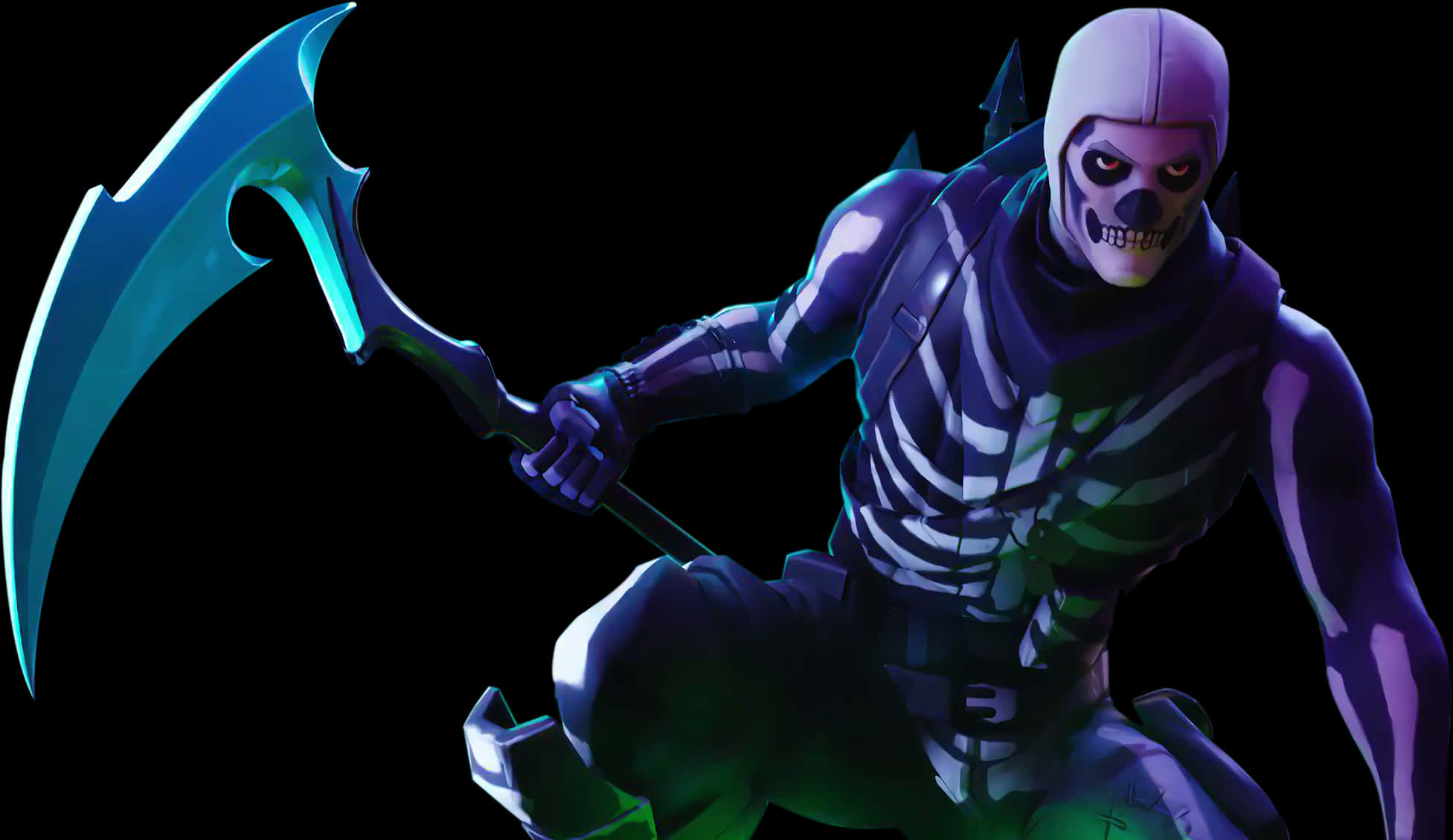 Echipament Skull Trooper din Fortnite cu Coasă Fundal