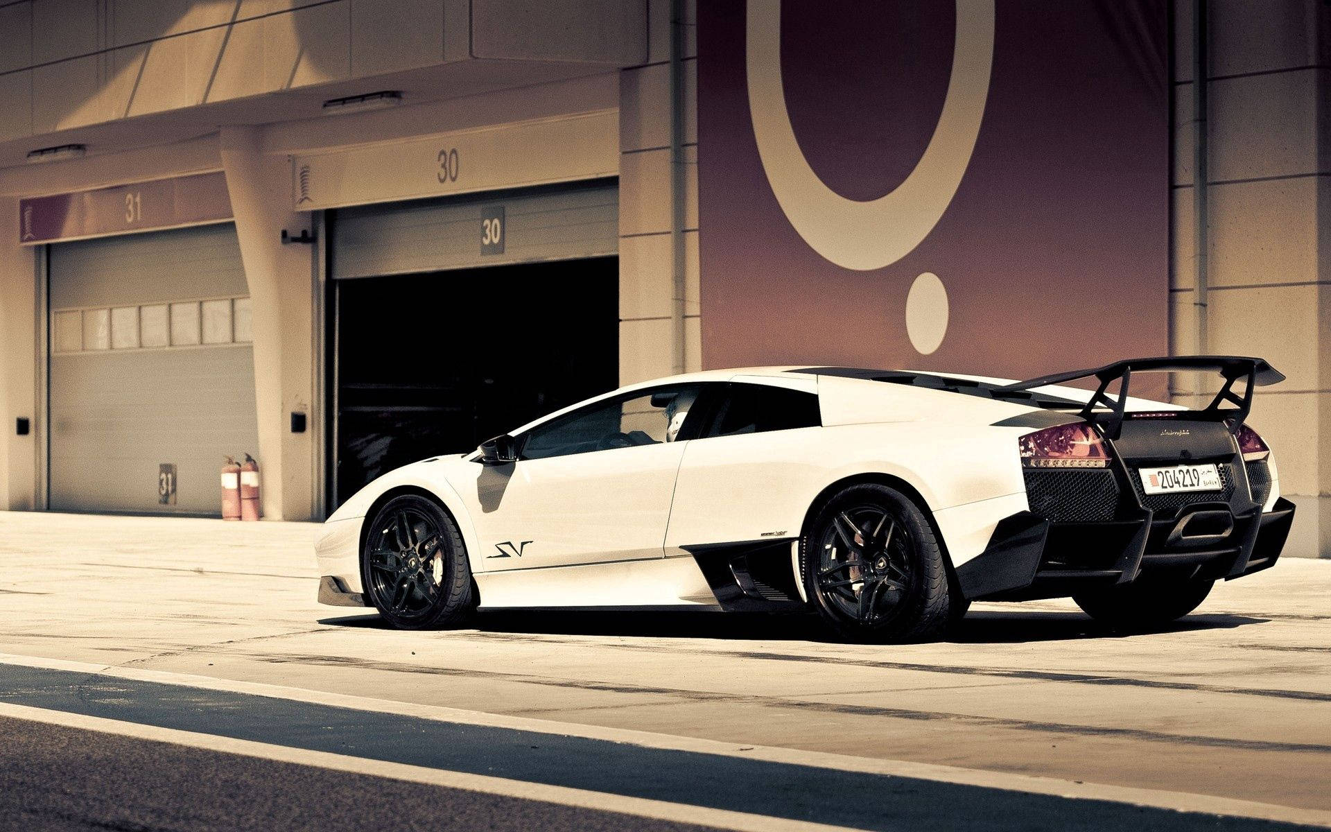 Fond de ecran Lamborghini Murcielago SV albă lateral și spate. — Lamborghini Fundal