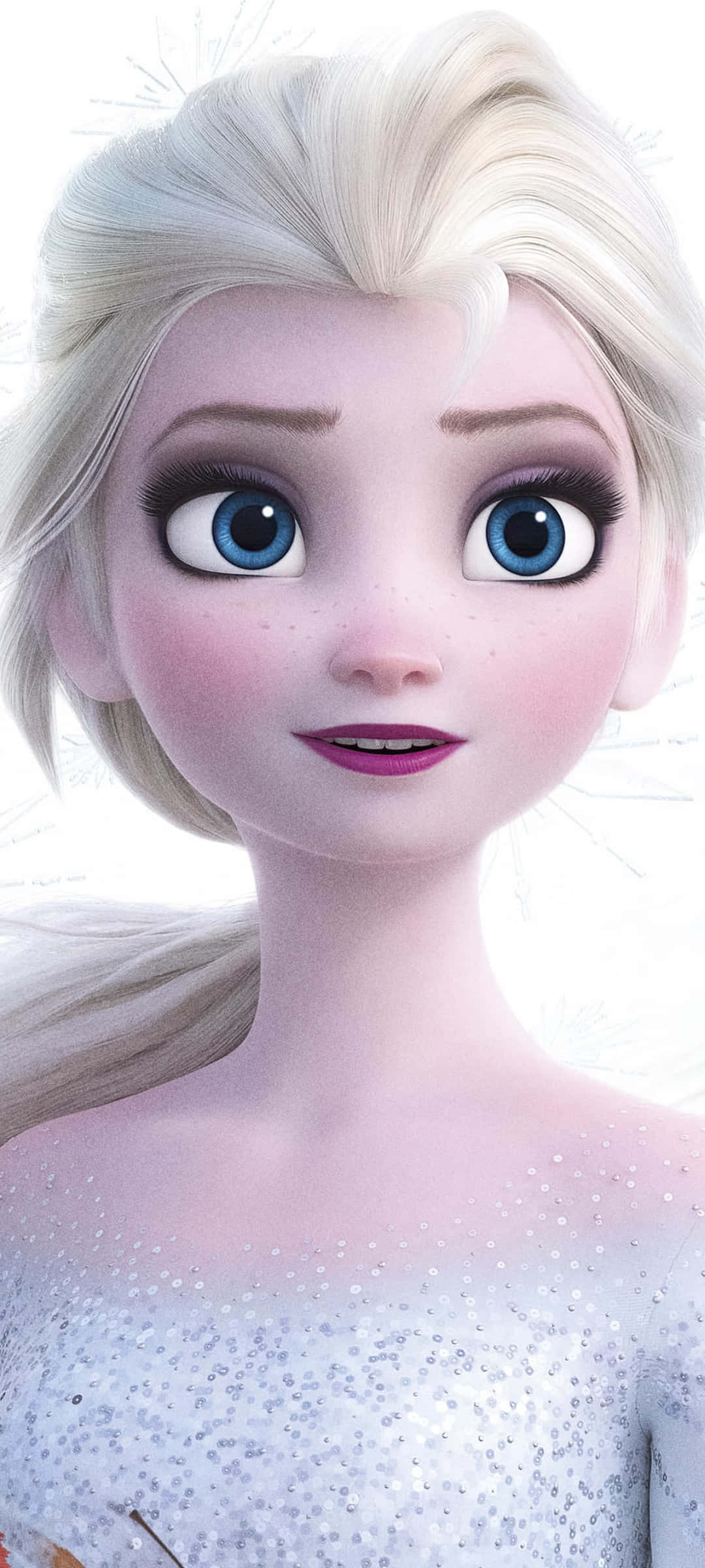 Elsa din Frozen poartă o rochie albă și are ochi albaștri Fundal