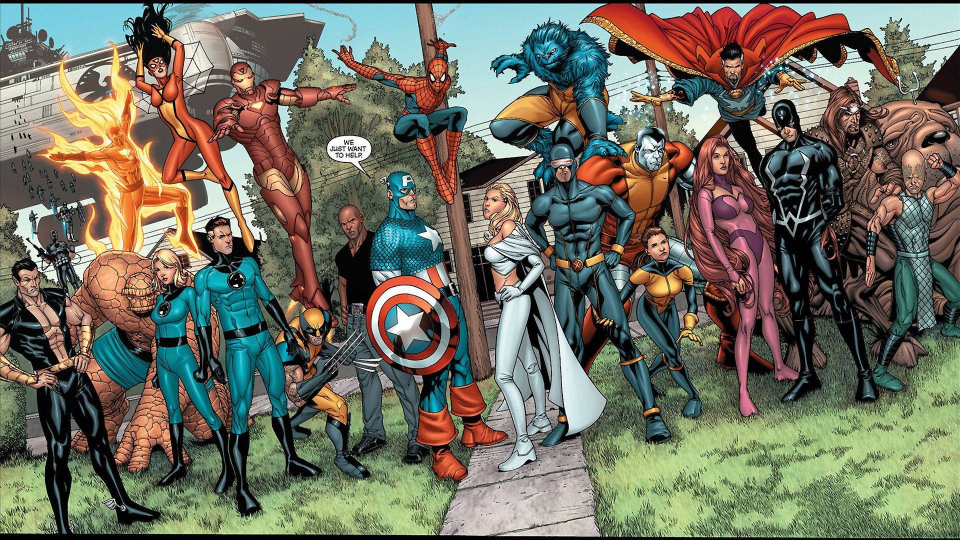 Personaje supereroi Marvel toate într-un singur fundal. — Marvel Fundal