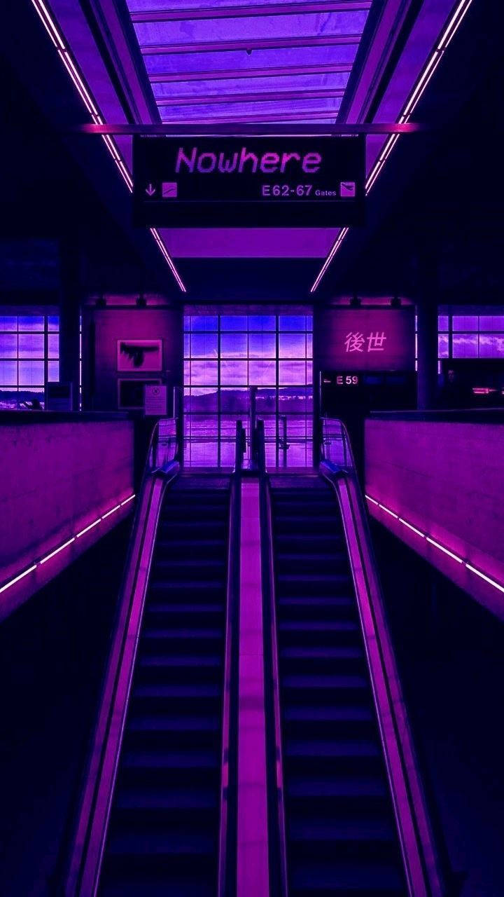 Escalator Anime Estetic Mov Purpuriu Fundal