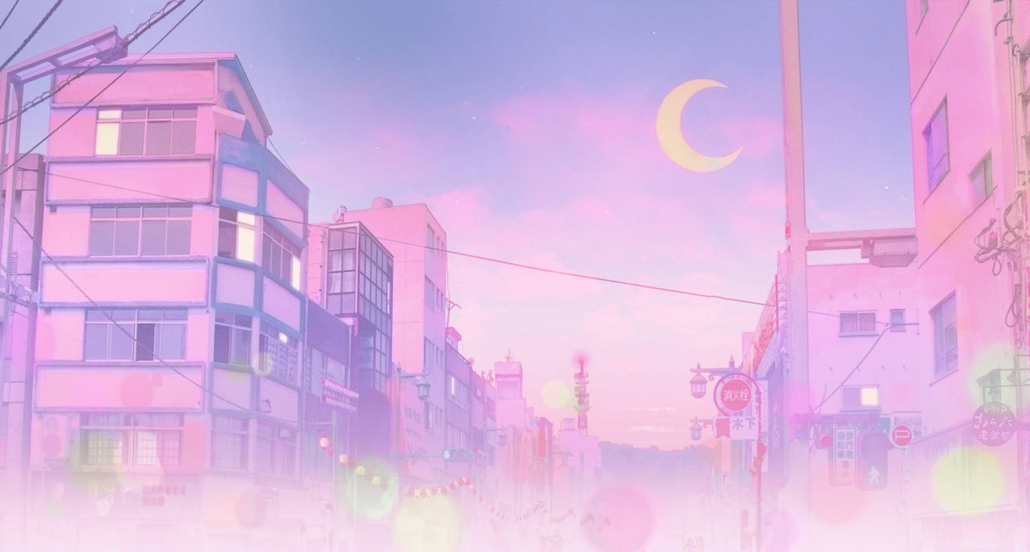 Estetică anime roz Sailor City Fundal