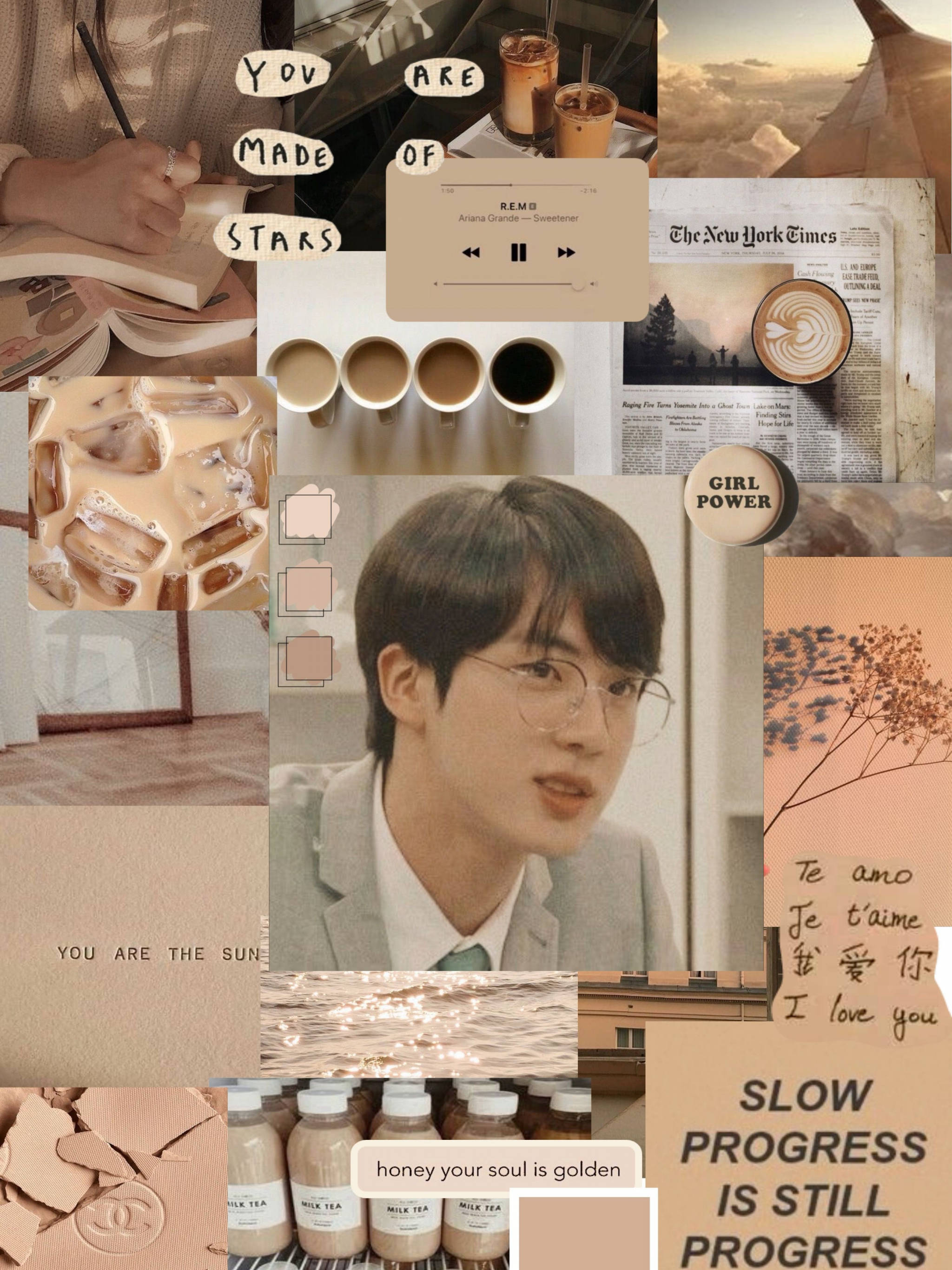 Estetică Beige Maro BTS Jin Fundal