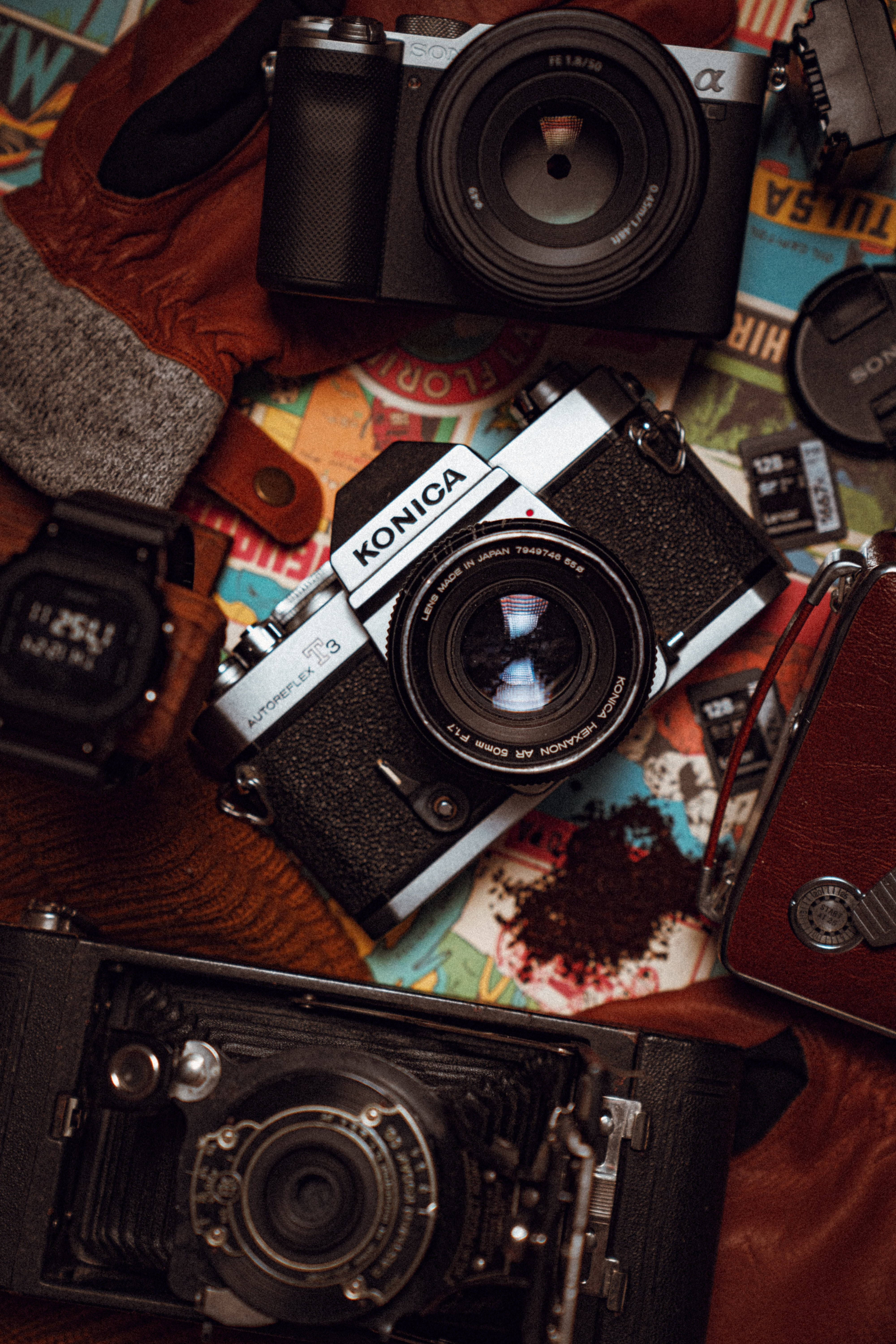 Estetică Flatlay cu aparat foto DSLR Fundal