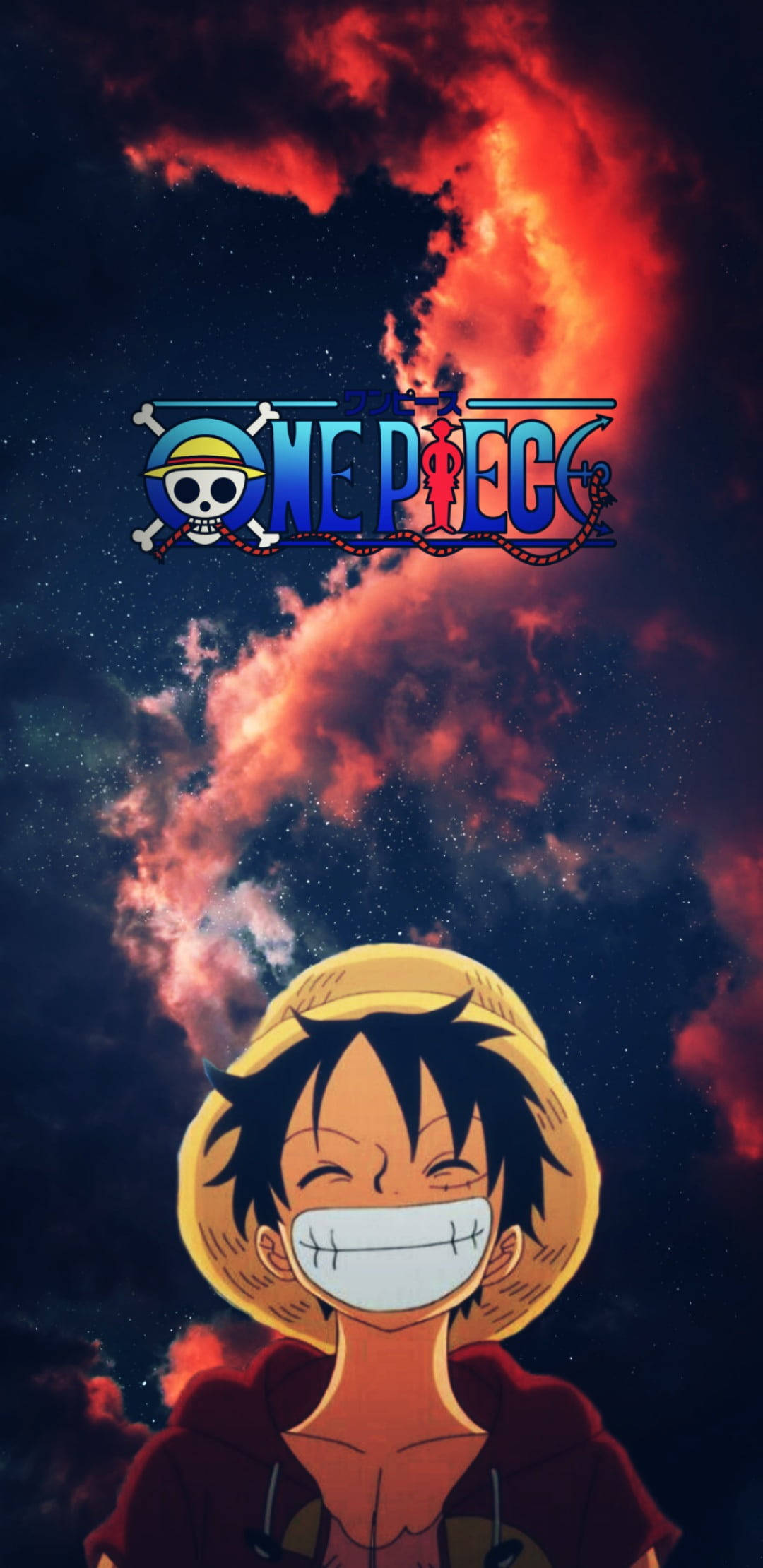Estetică Luffy în Noapte Înstelată cu Logo Fundal