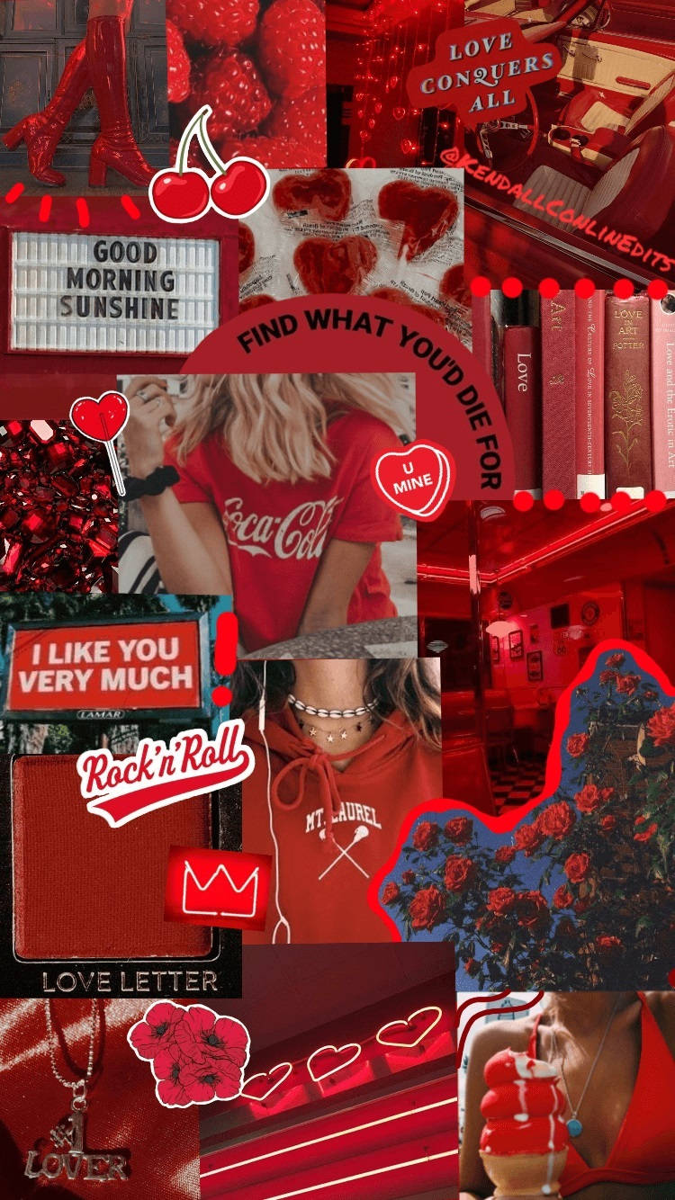 Estetică roșie scrapbook chic pentru iPhone Fundal