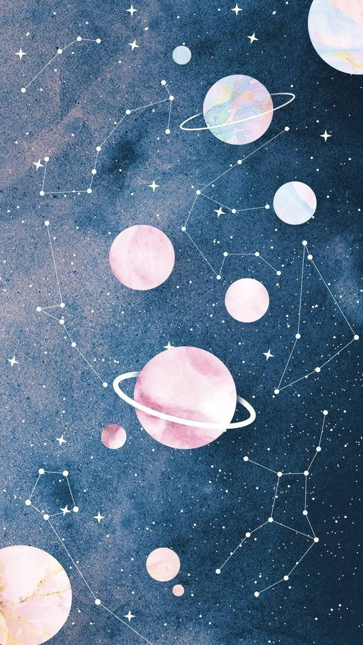 Estetică spațială cu planete și stele pastelate Fundal