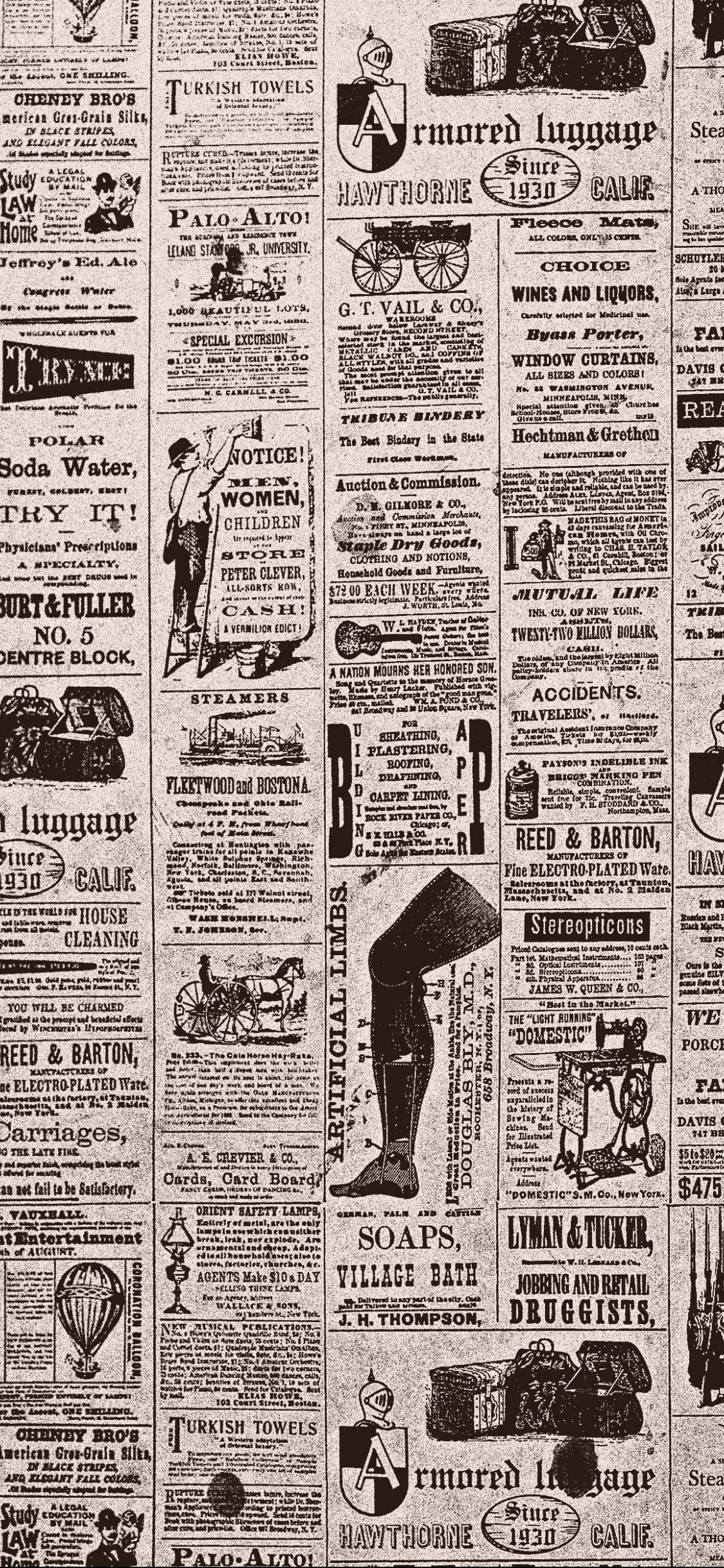 Estetică Ziar Vintage cu Reclame Antice Fundal
