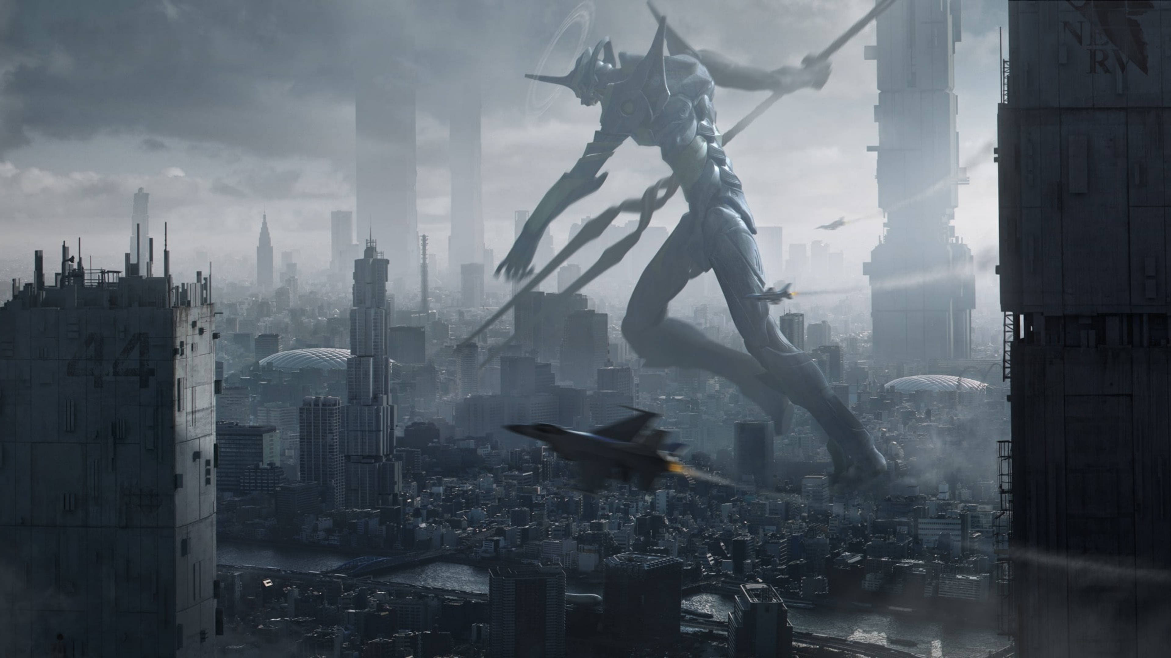 Evangelion 4K Oraș Estompat Fundal