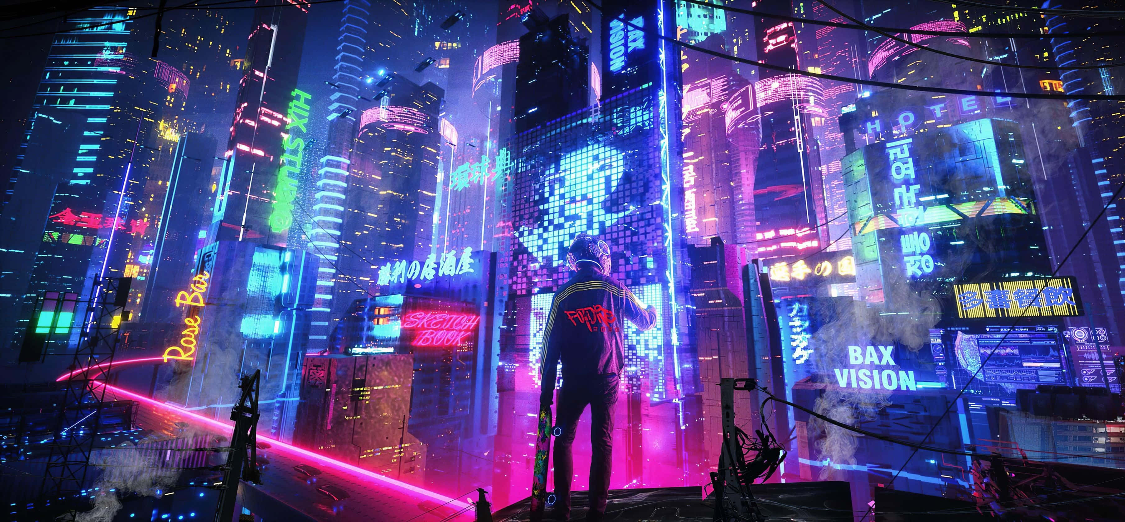 Experimentează luminile vibrante ale orașului Neon Fundal