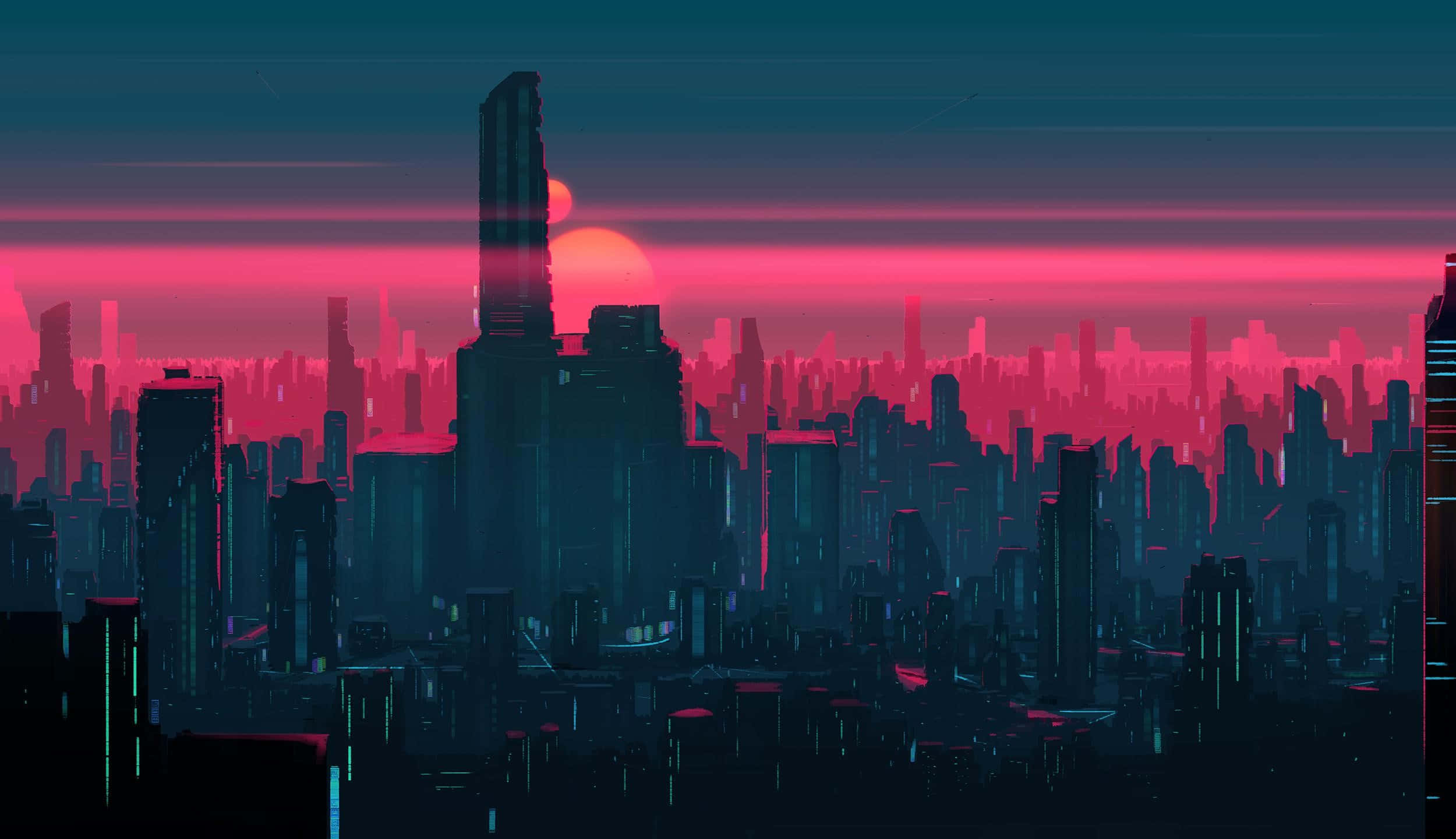 Explorează culorile vibrante ale Orașului Neon. Fundal