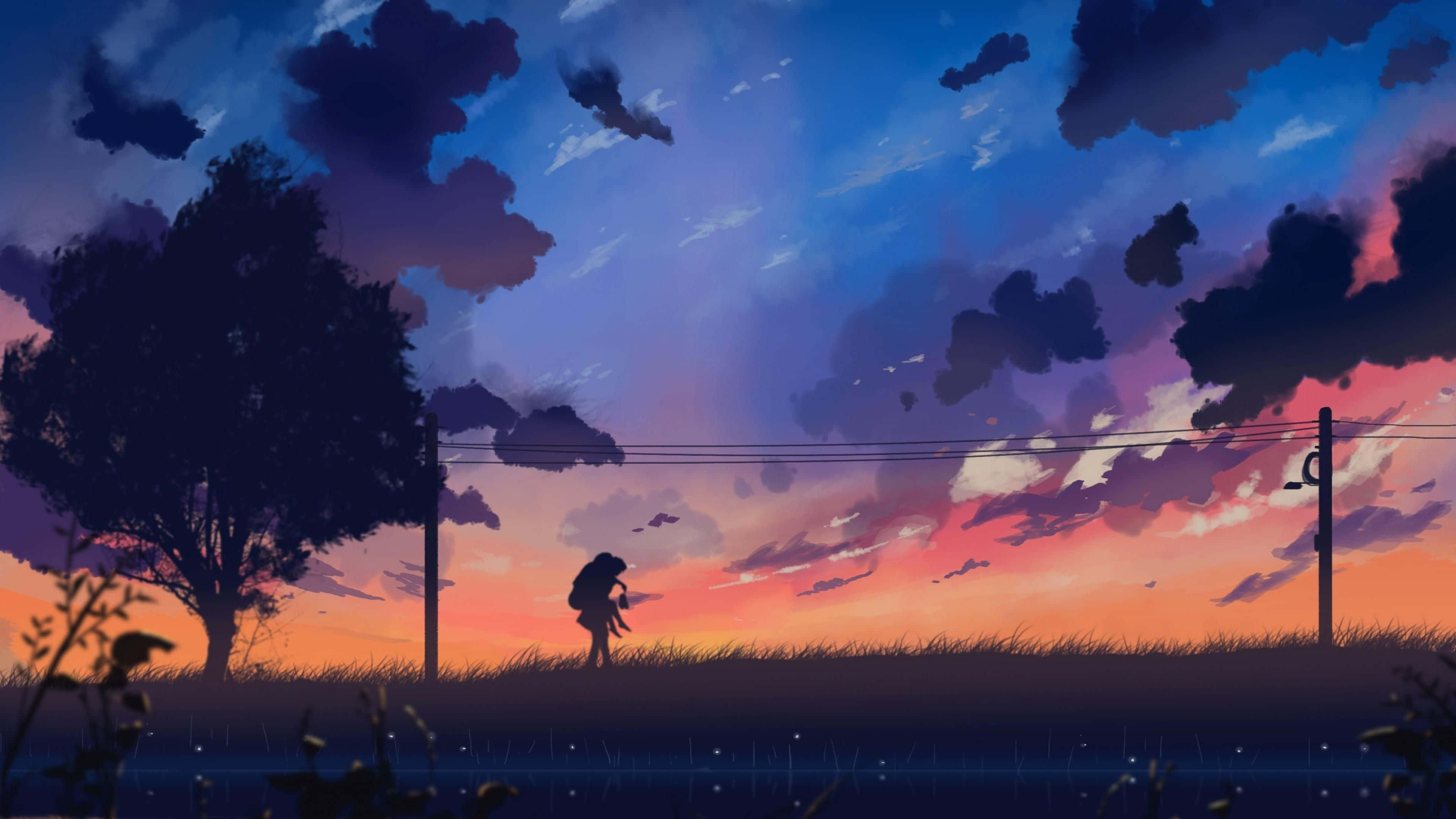 Explorează o lume magică a Anime-ului cu acest peisaj frumos Fundal